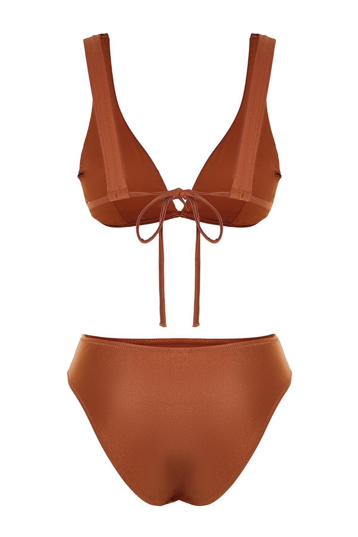 Trendyol - Brown Triangle Bikini Set