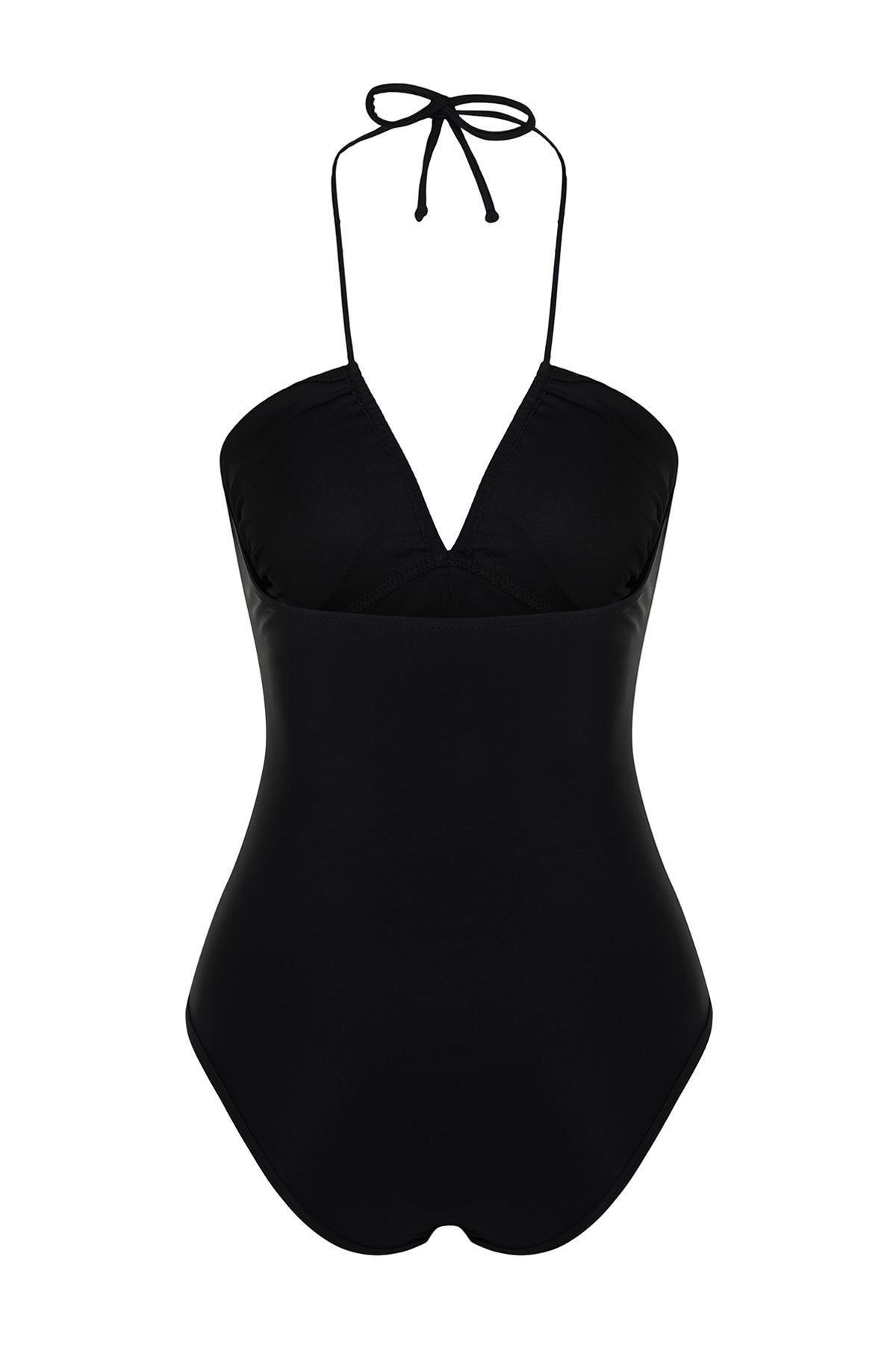 Trendyol - Black Strapless High Leg Swimsuit