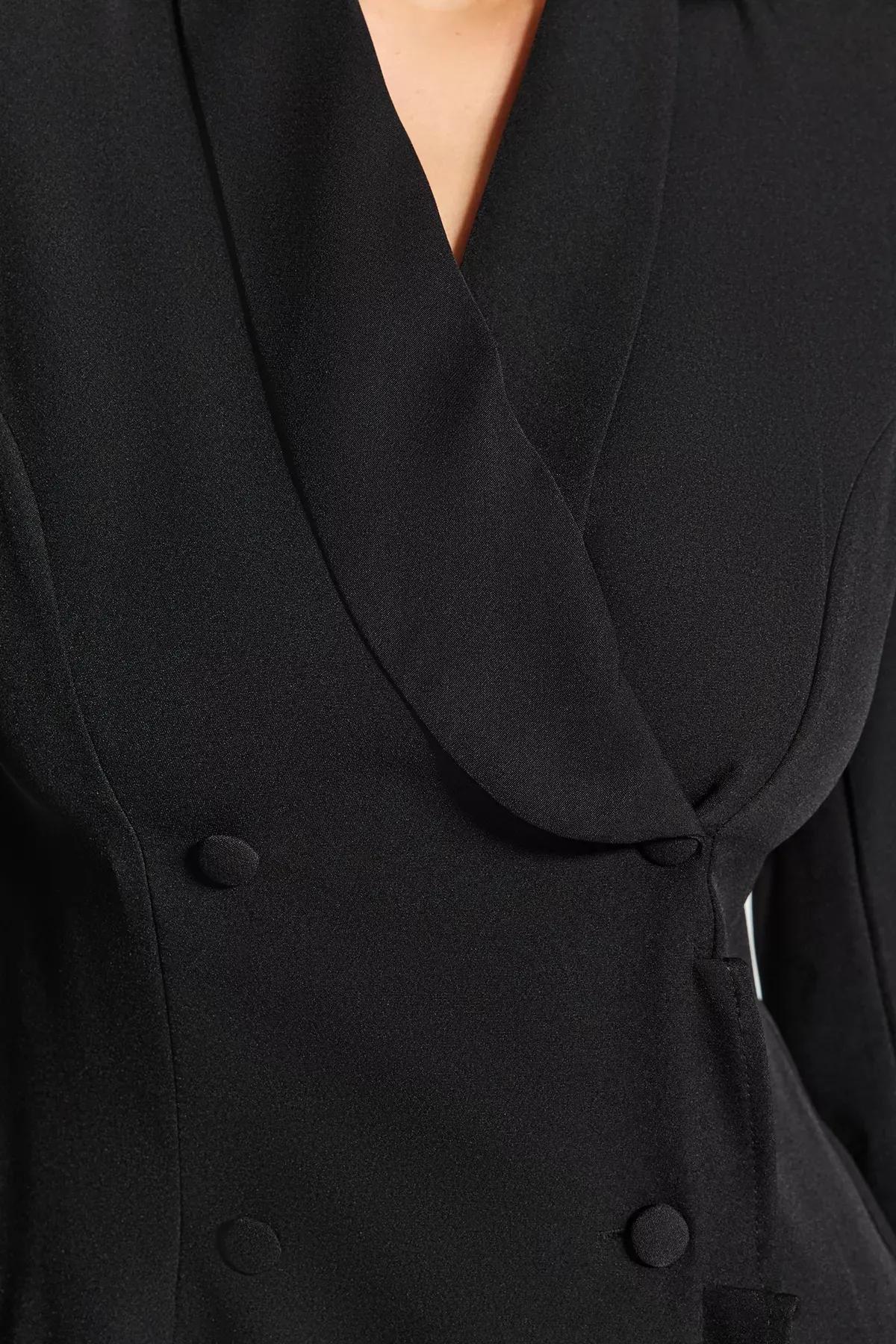 Black Woven Jacket Frilled Skirt, BLACK, large image number 4