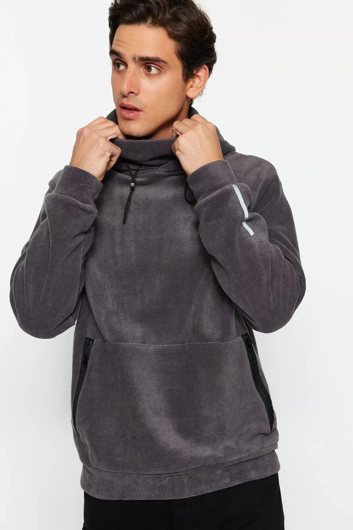 Grey Oversized Reflective Detail Sweatshirt, Anthracite, medium
