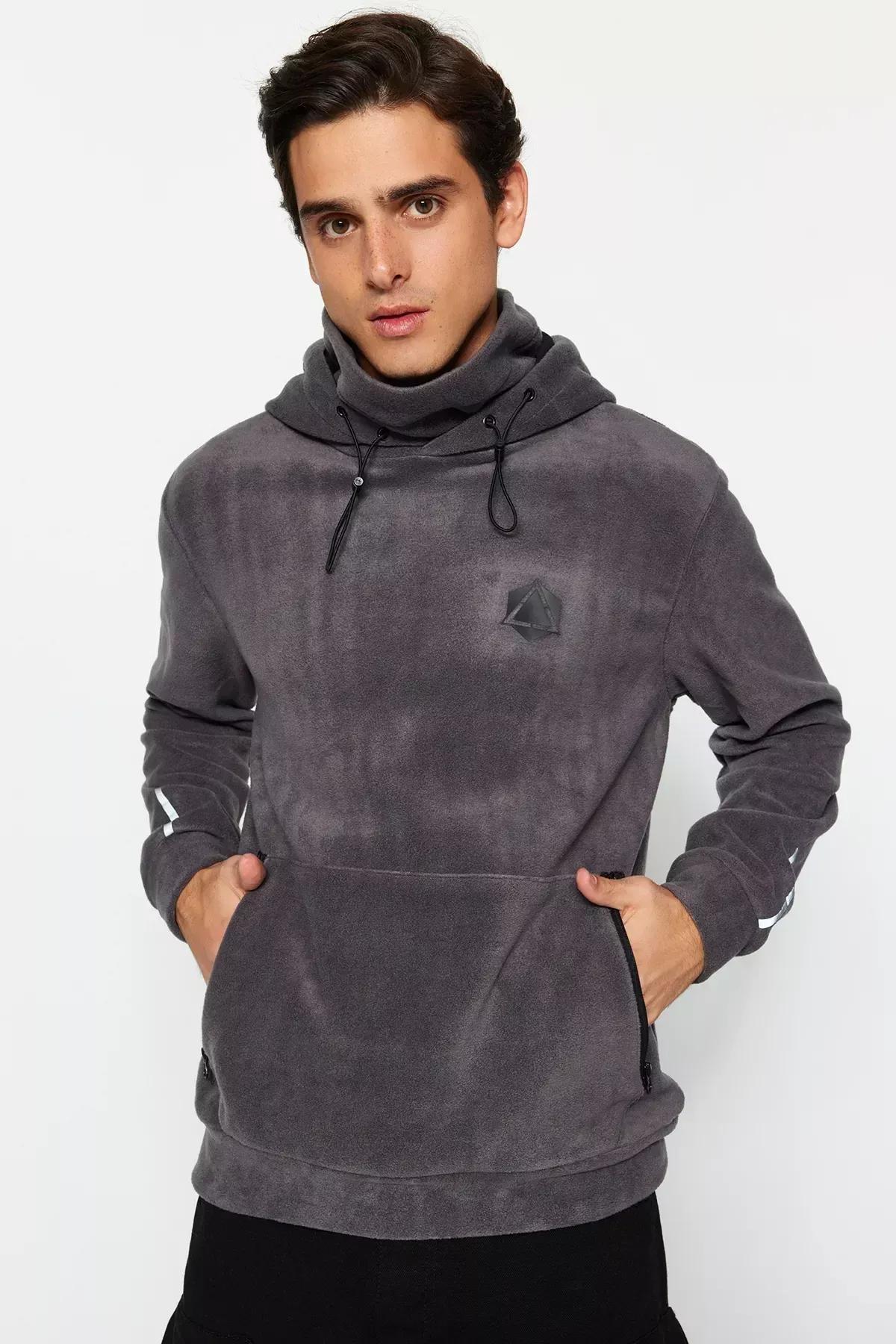 Grey Oversized Reflective Detail Sweatshirt, Anthracite, medium