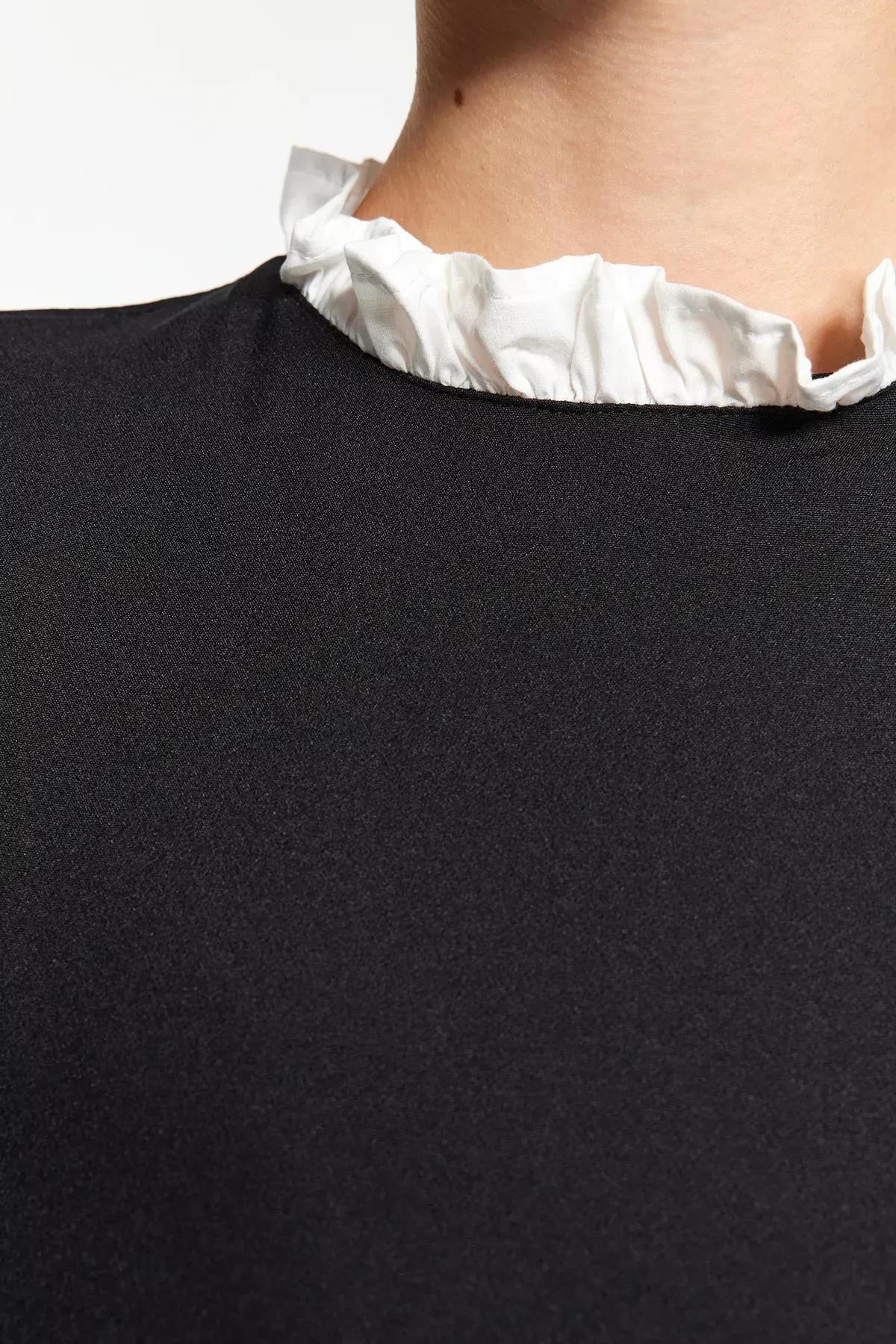 Black A-Line Detailed Mini Woven Dress, BLACK, large image number 4