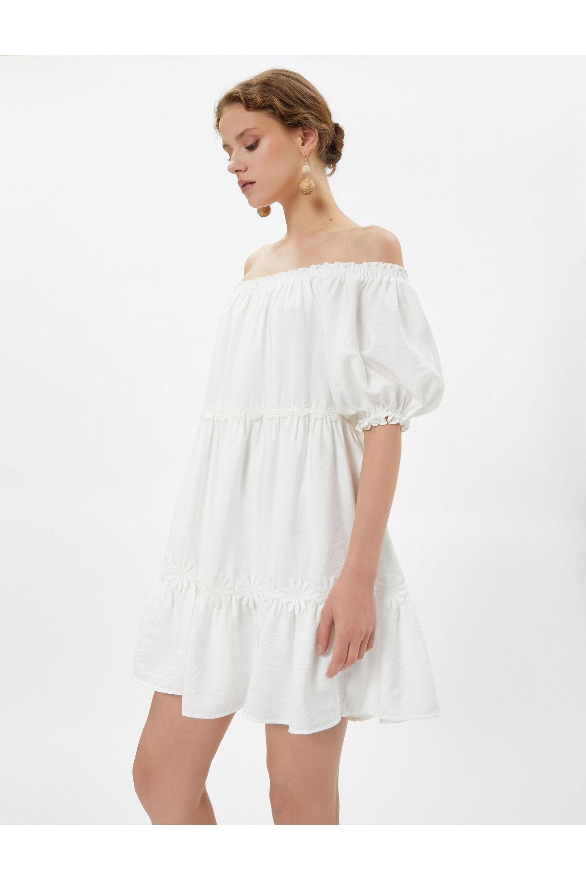 Koton - White Off Shoulder Layered Mini Dress