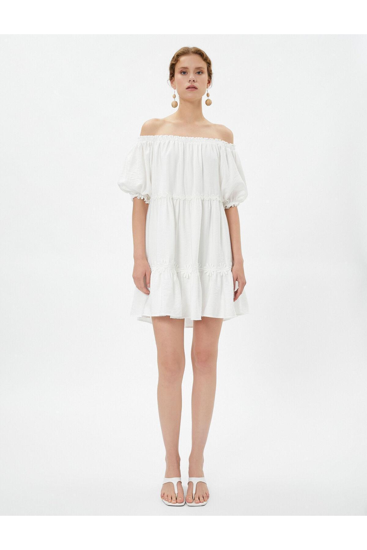 Koton - White Off Shoulder Layered Mini Dress