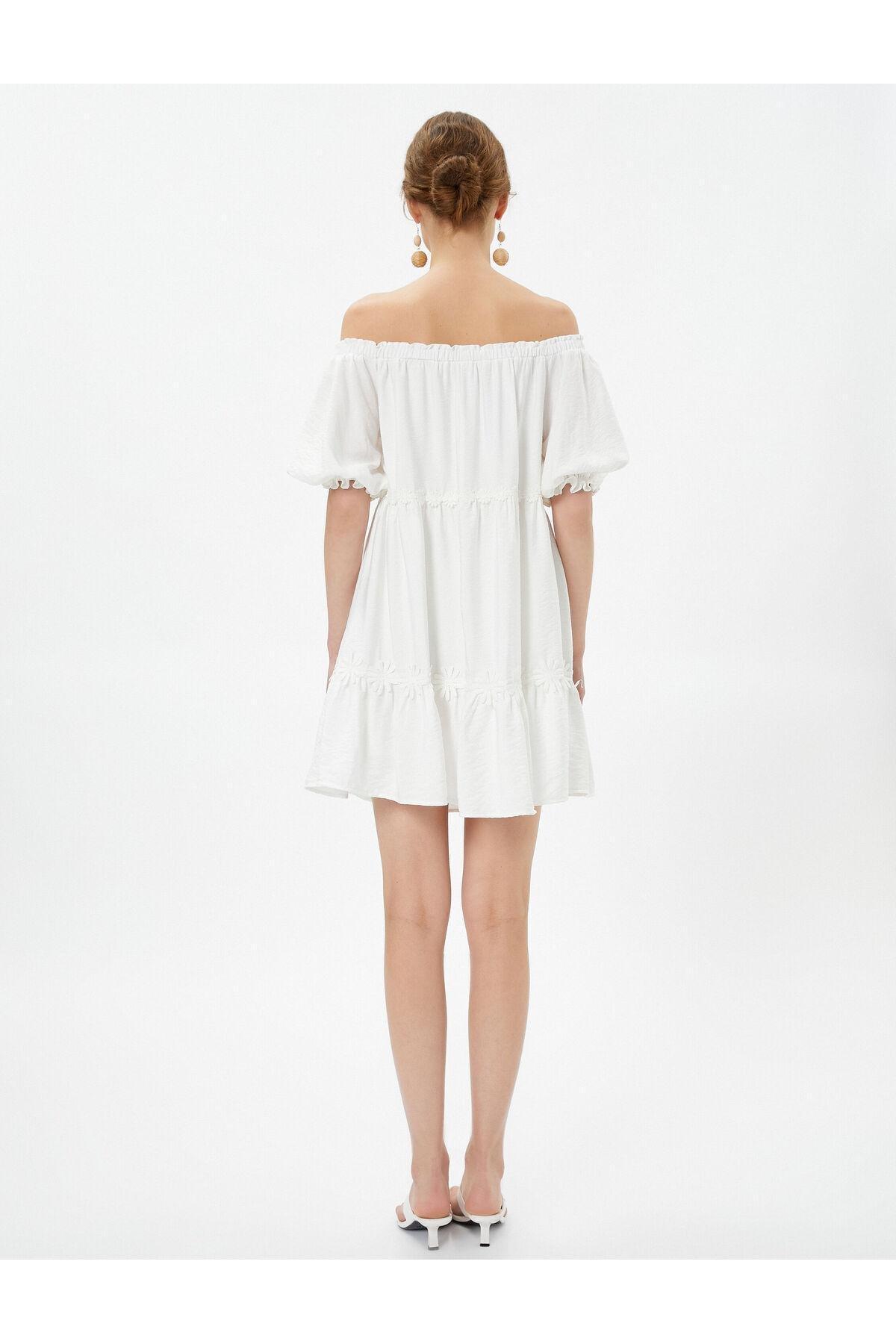 Koton - White Off Shoulder Layered Mini Dress