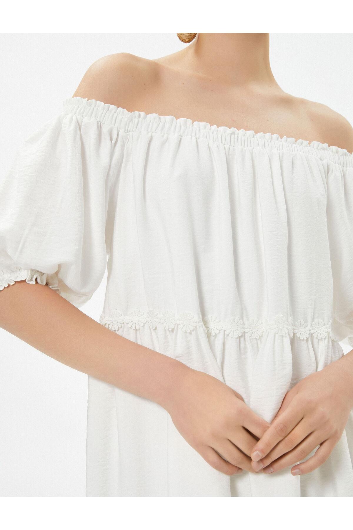 Koton - White Off Shoulder Layered Mini Dress