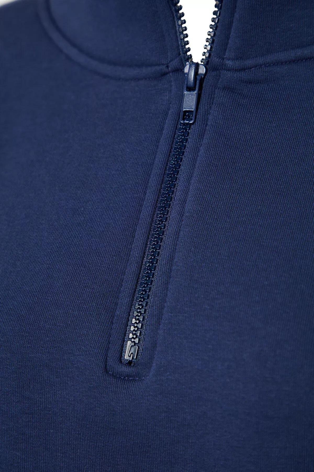 Navy Zippered Collar Knitted Sweatshirt, , large image number 6