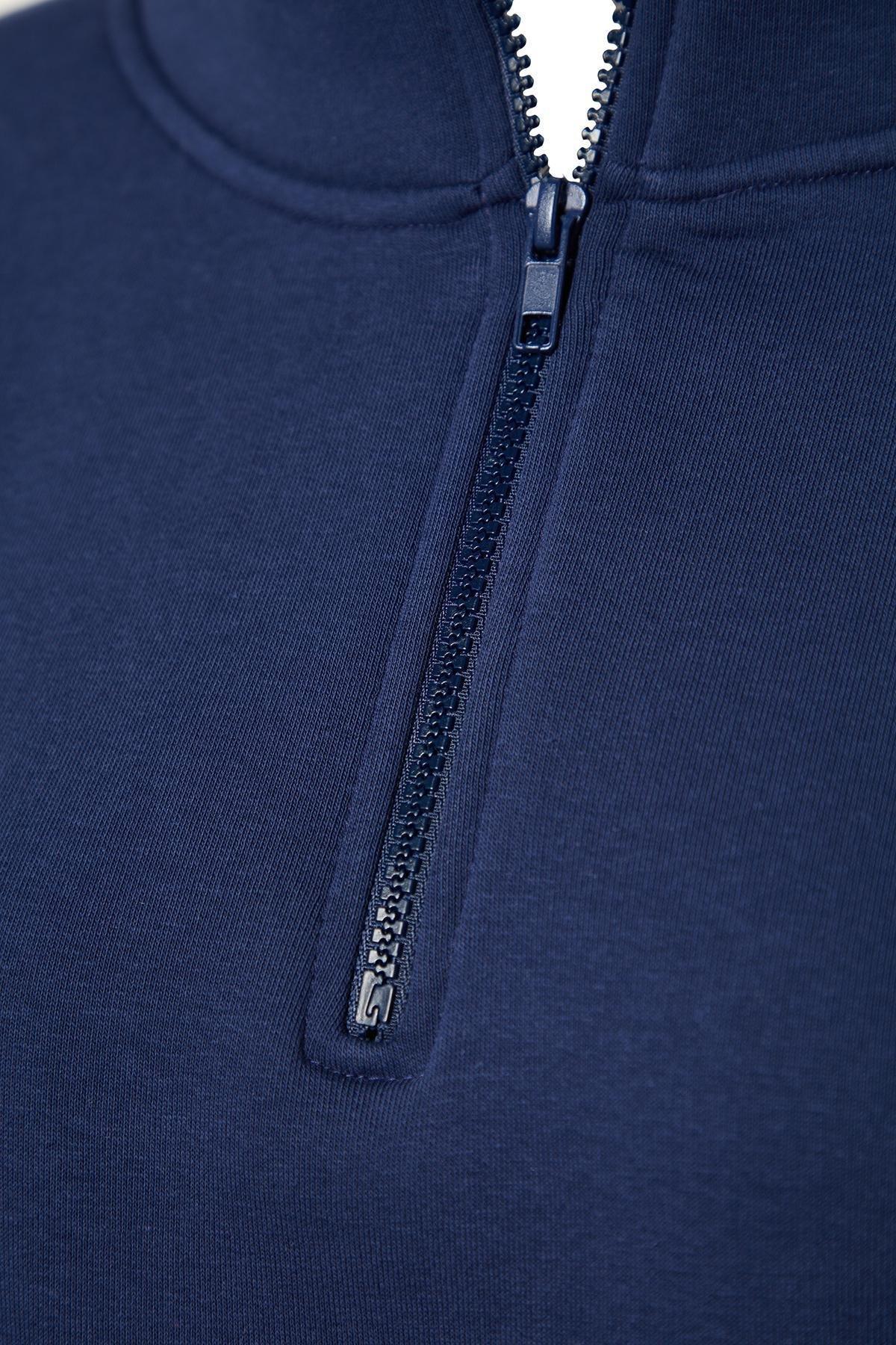 Navy Zippered Collar Knitted Sweatshirt, , large image number 6