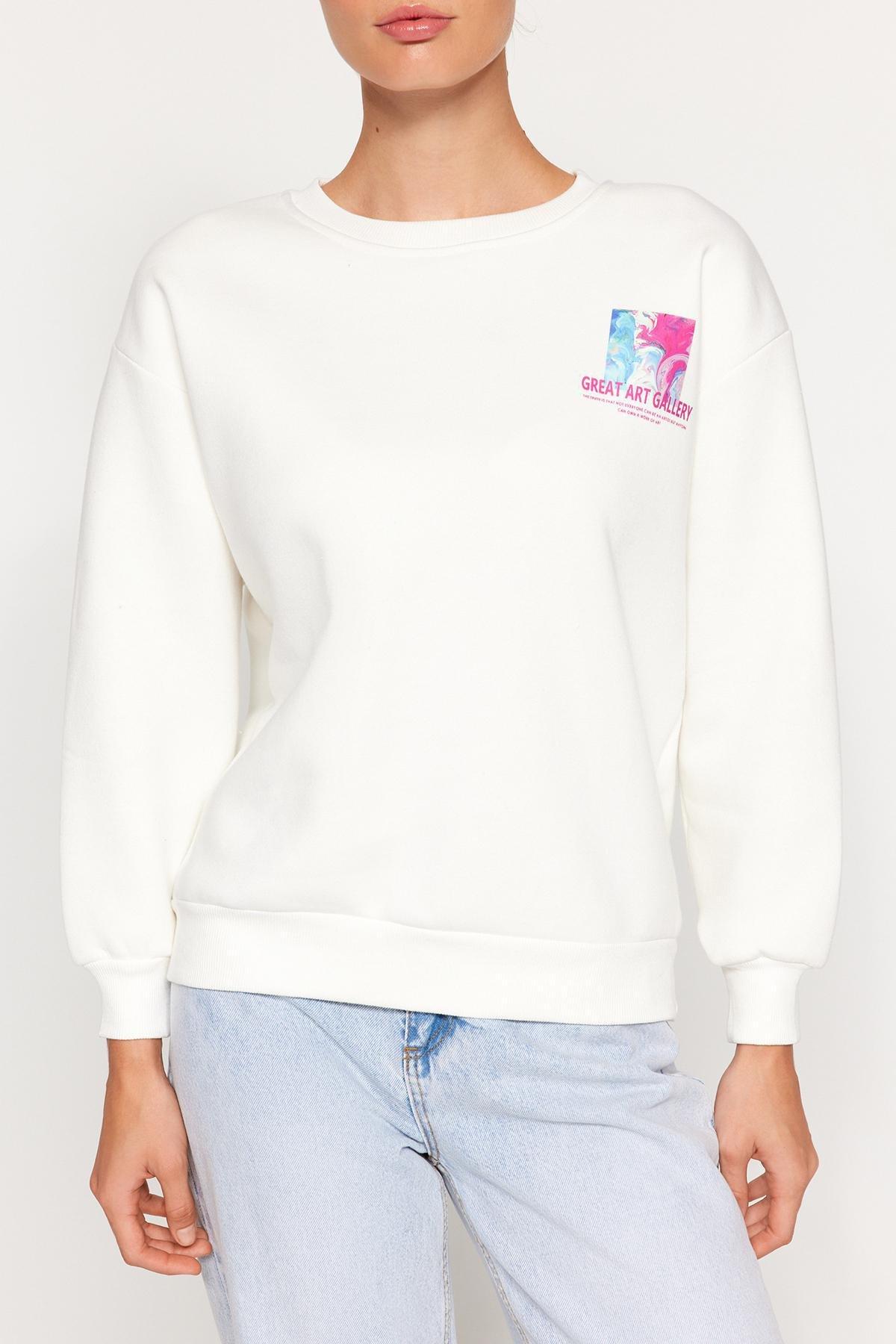 Trendyol - White Printed Knitted Sweatshirt