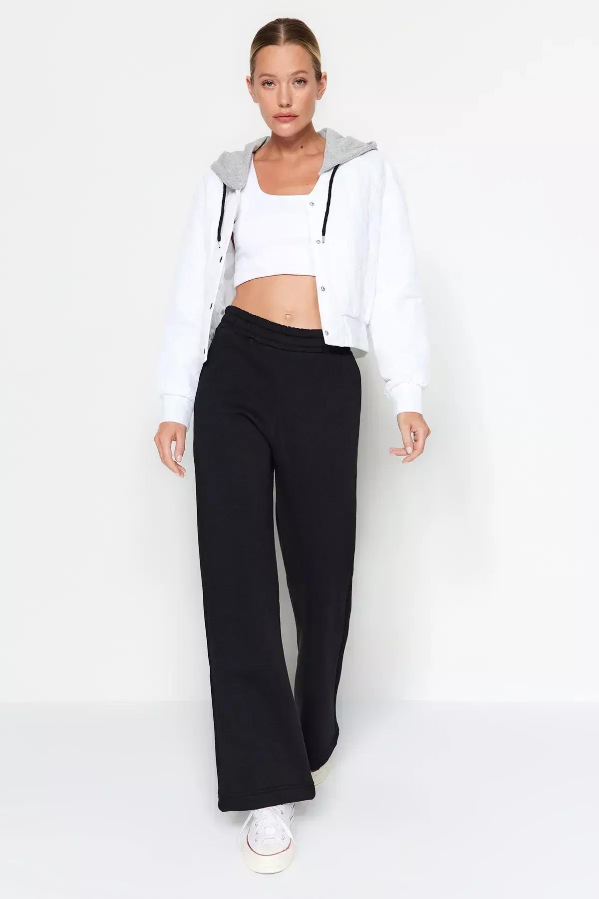 Black Wide leg Inside Knitted Knit Sweatpants, , large image number 2
