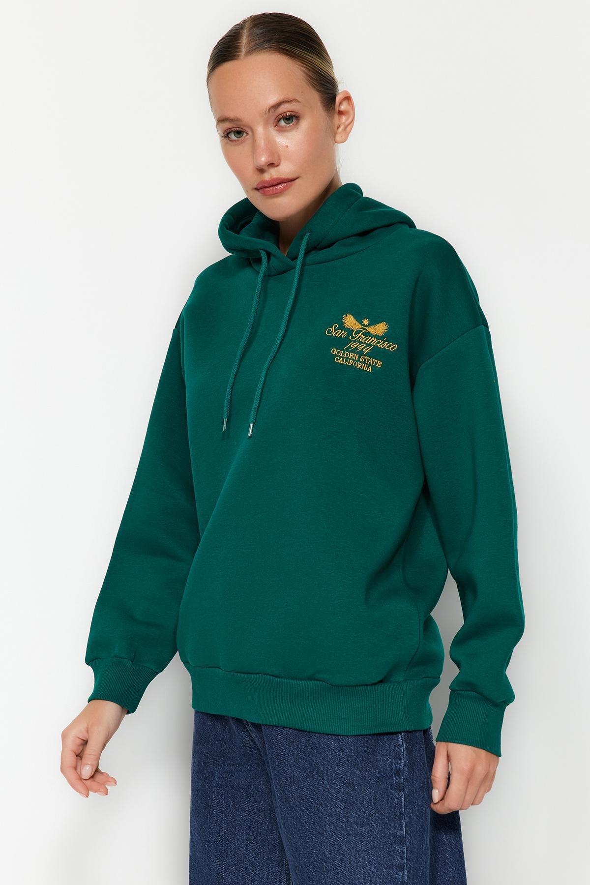 Trendyol - Green Hooded Knitted Sweatshirt