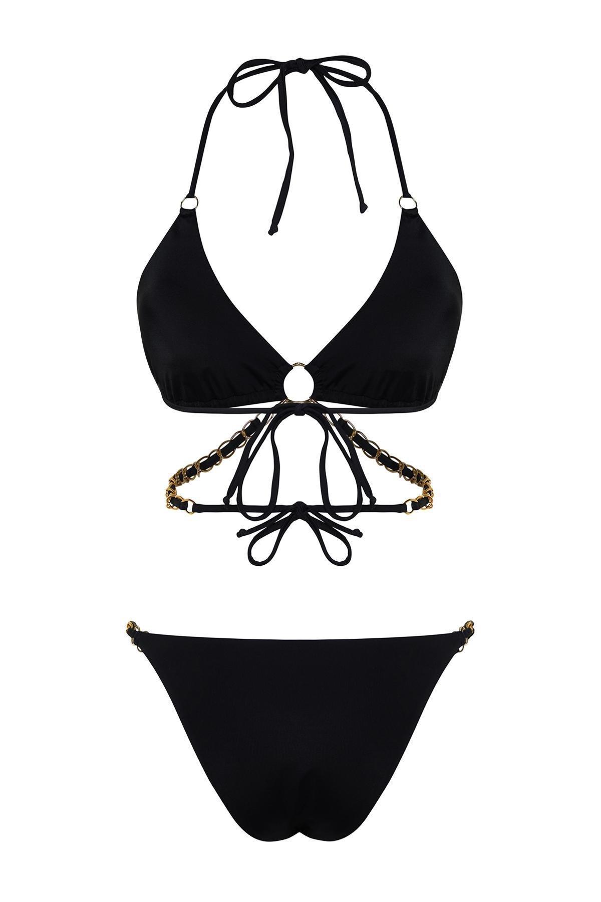 Black Triangle Chain Accessory Bikini Set, , large image number 5