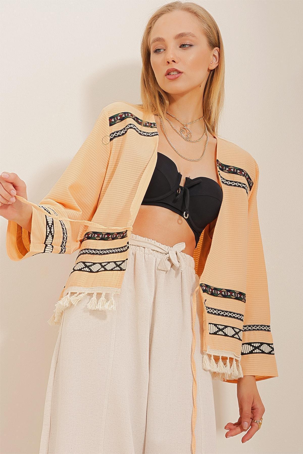 Apricot Tasseled Kimono Jacket, , large image number 2