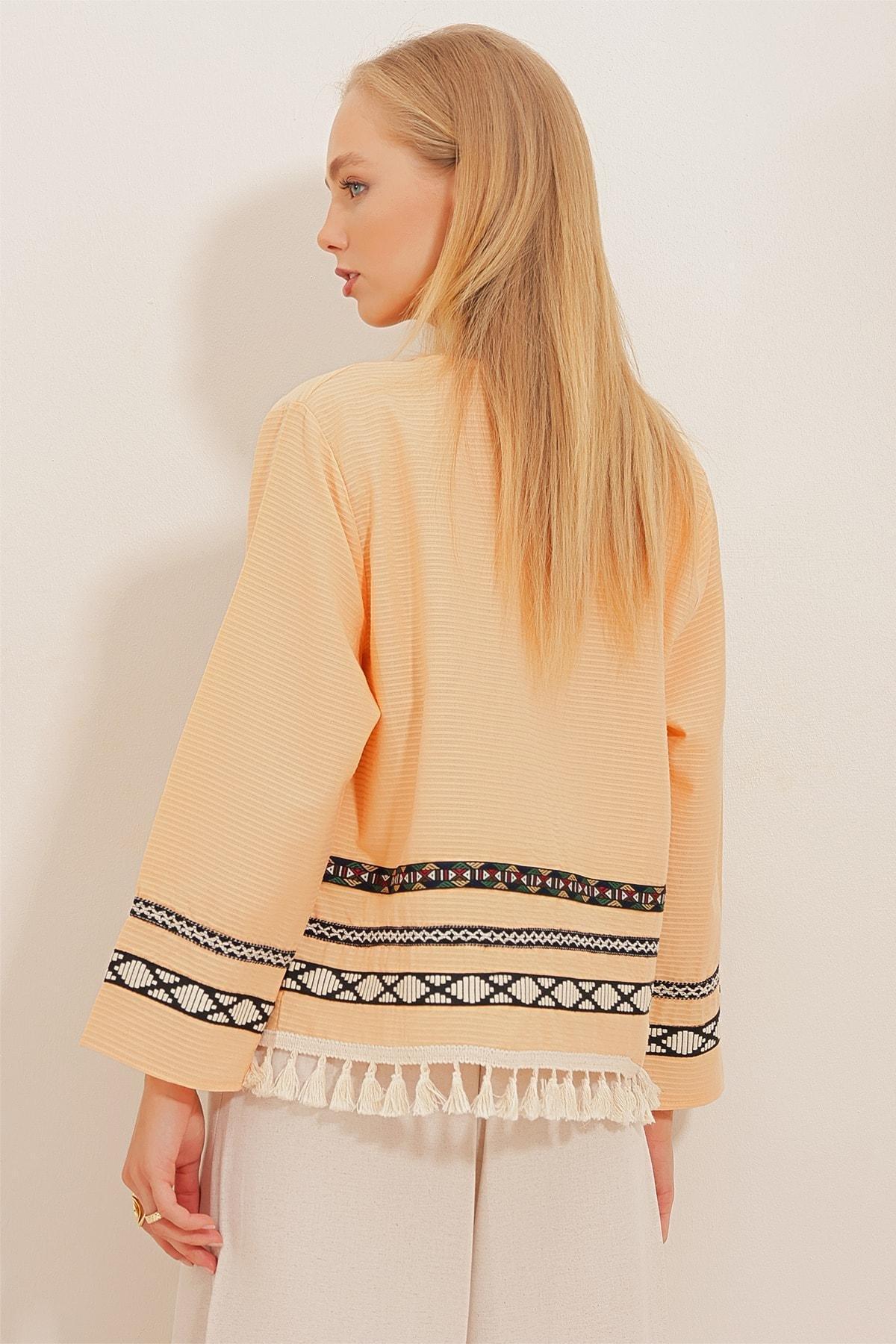 Apricot Tasseled Kimono Jacket, , large image number 3