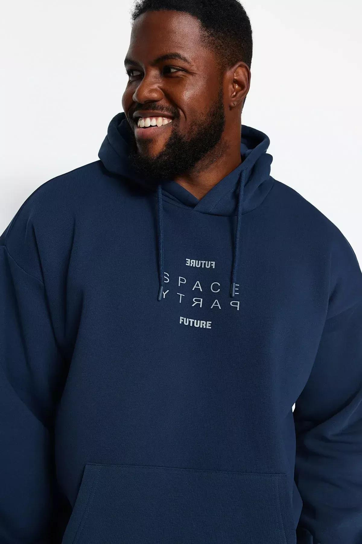 Navy Oversize Printed Sweatshirt, Indigo, large image number 0