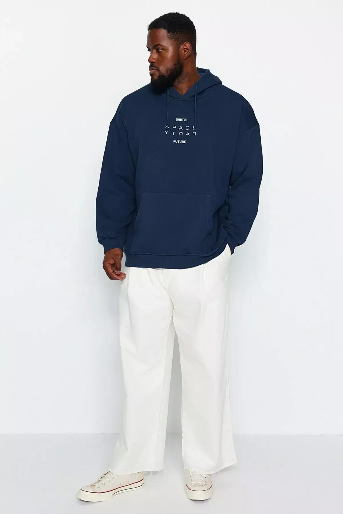 Navy Oversize Printed Sweatshirt, Indigo, large image number 1