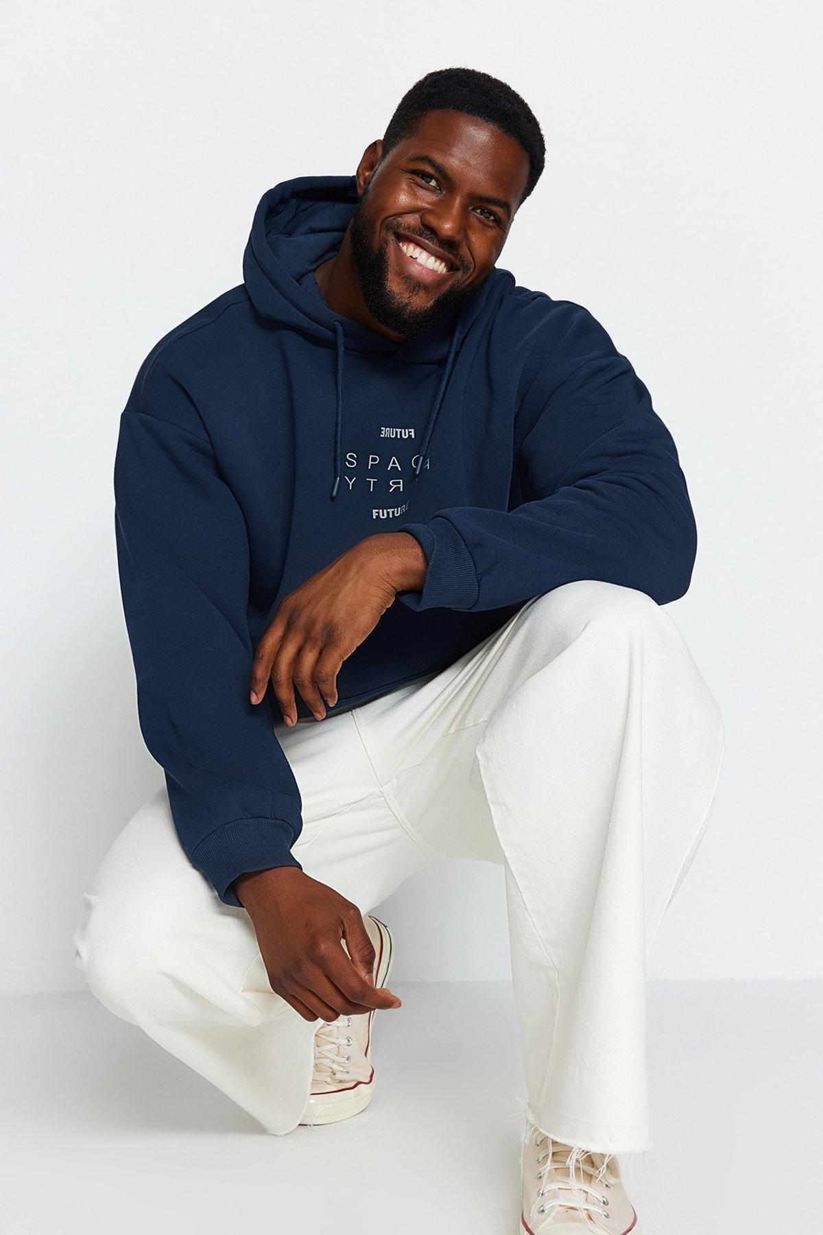 Navy Oversize Printed Sweatshirt, Indigo, large image number 1