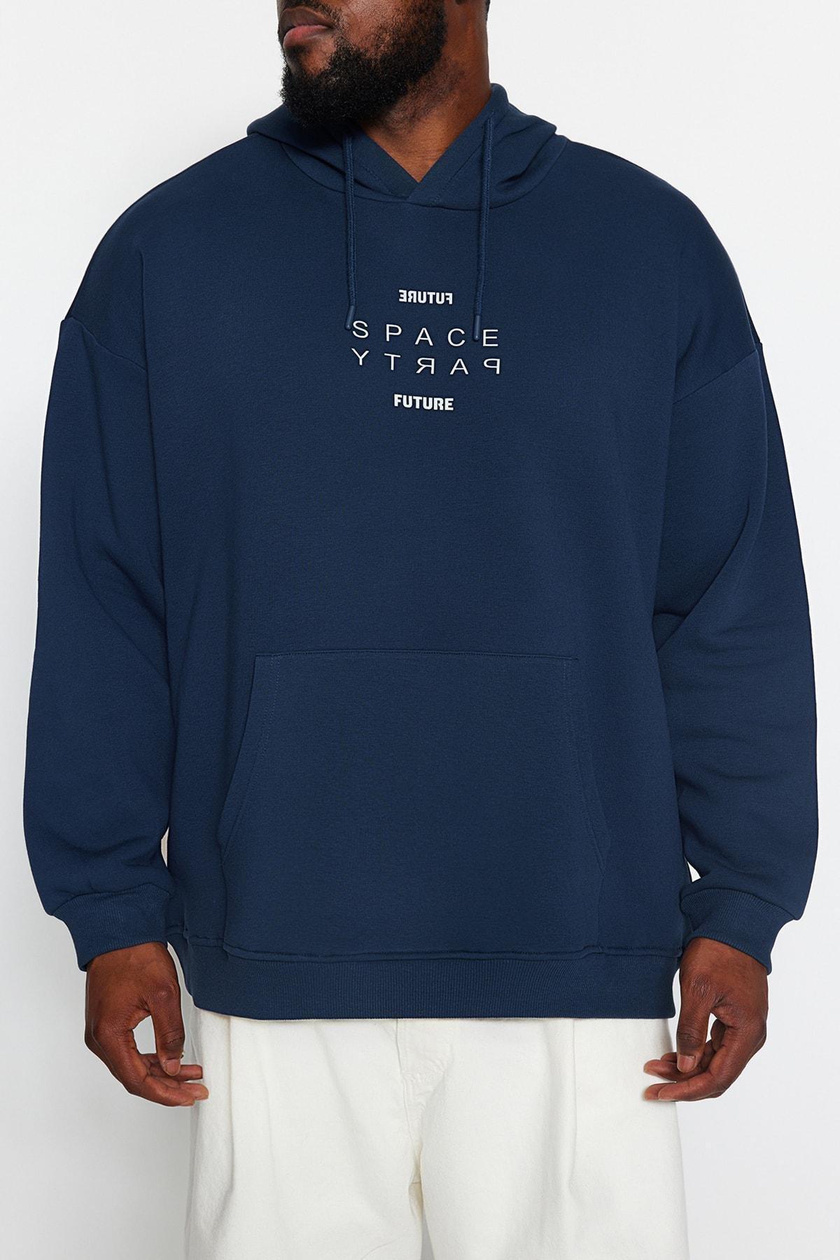 Navy Oversize Printed Sweatshirt, Indigo, large image number 3