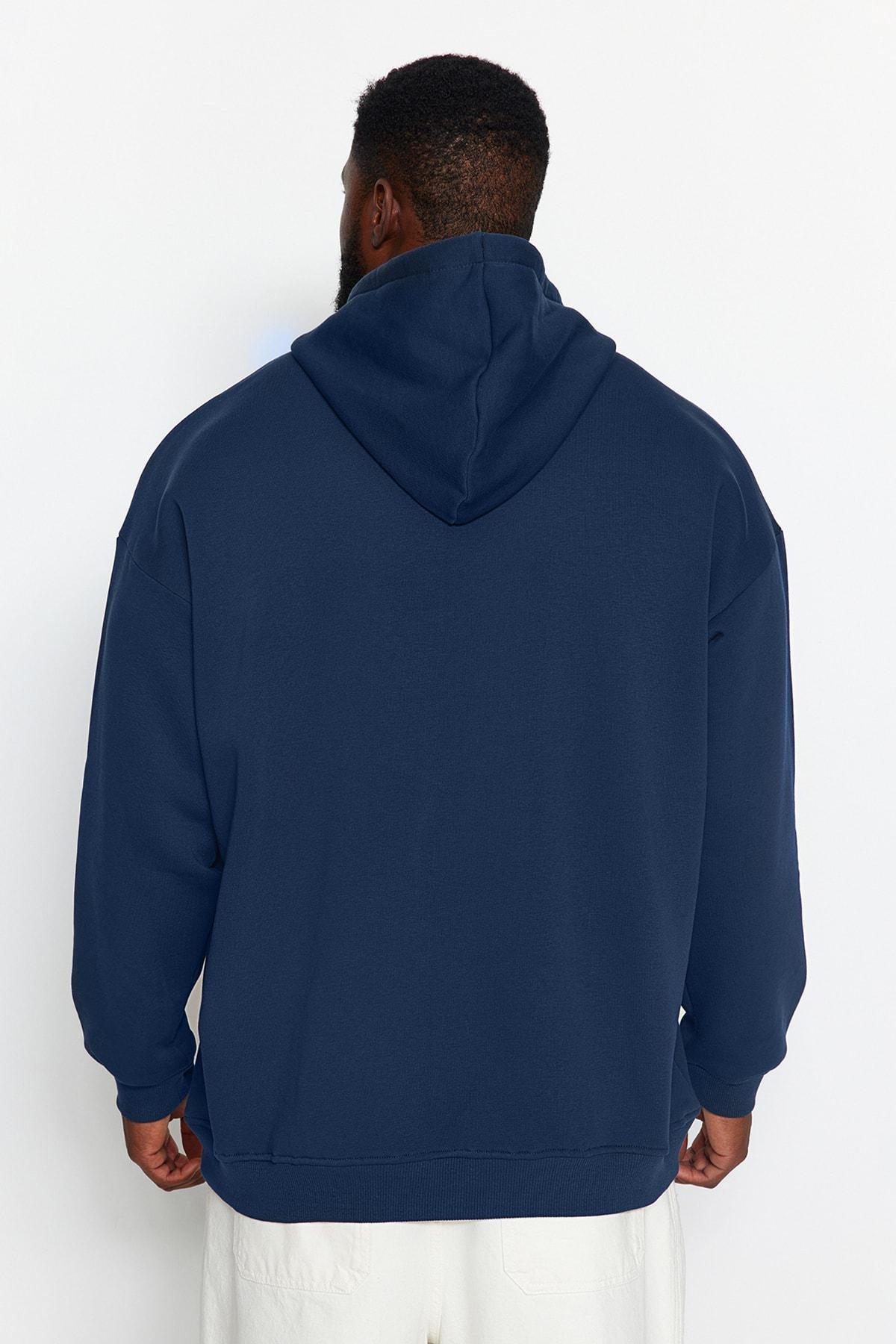 Trendyol - Navy Oversize Printed Sweatshirt