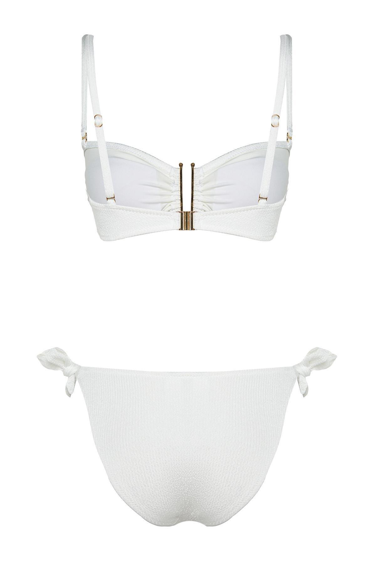 Ecru Strapless Textured Bikini Set, , large image number 7