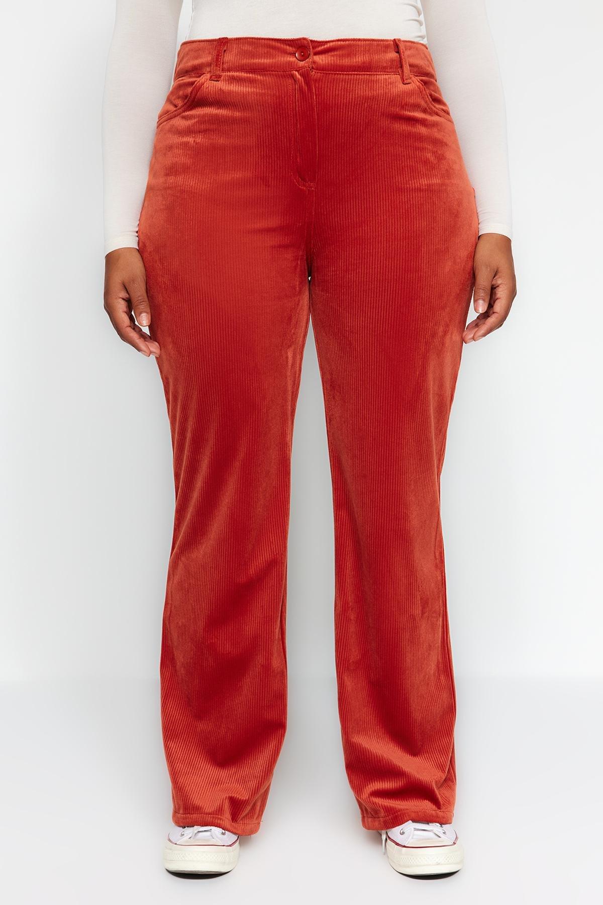 Orange High Waist Corduroy Trousers, , large image number 3