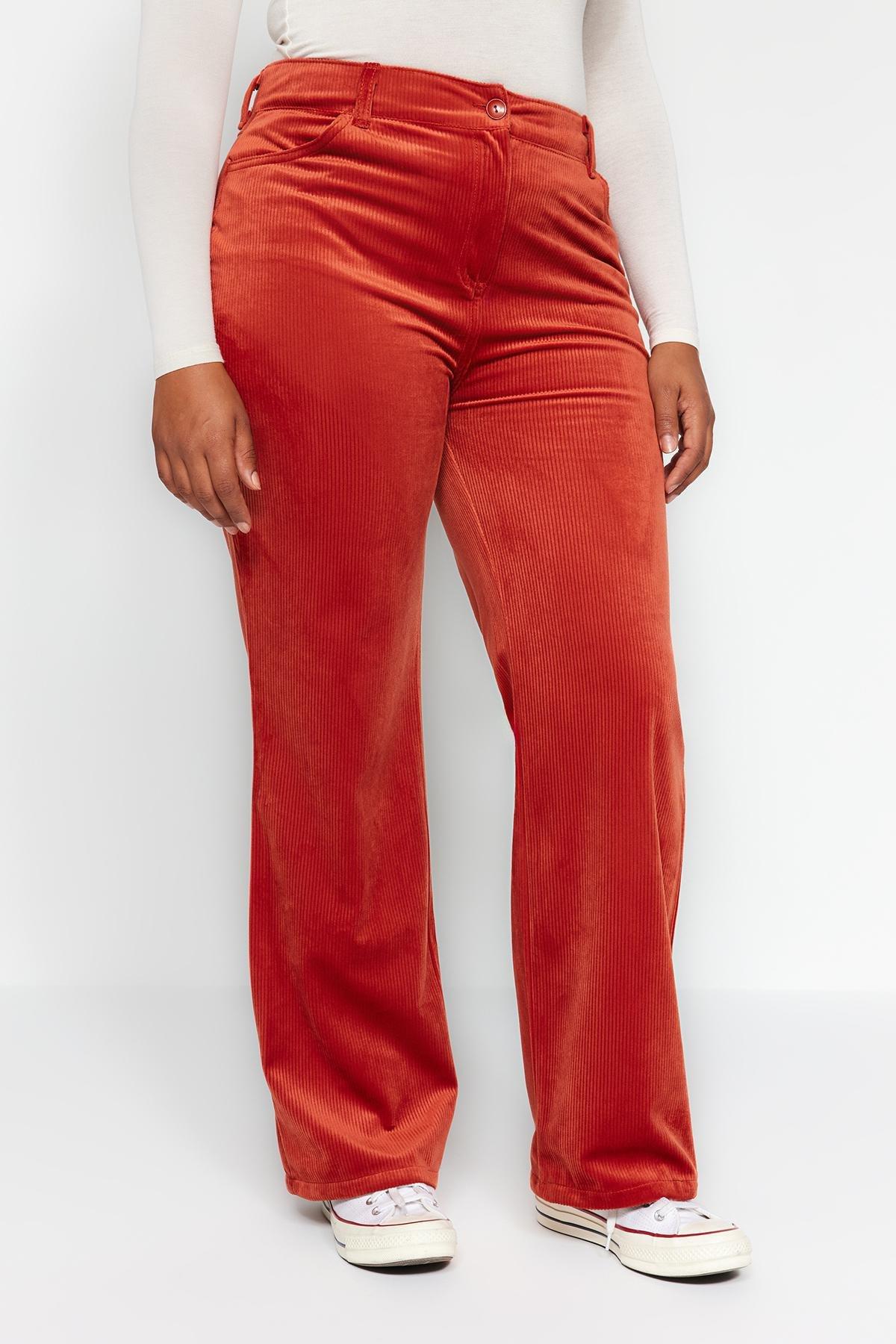 Orange High Waist Corduroy Trousers, , large image number 4