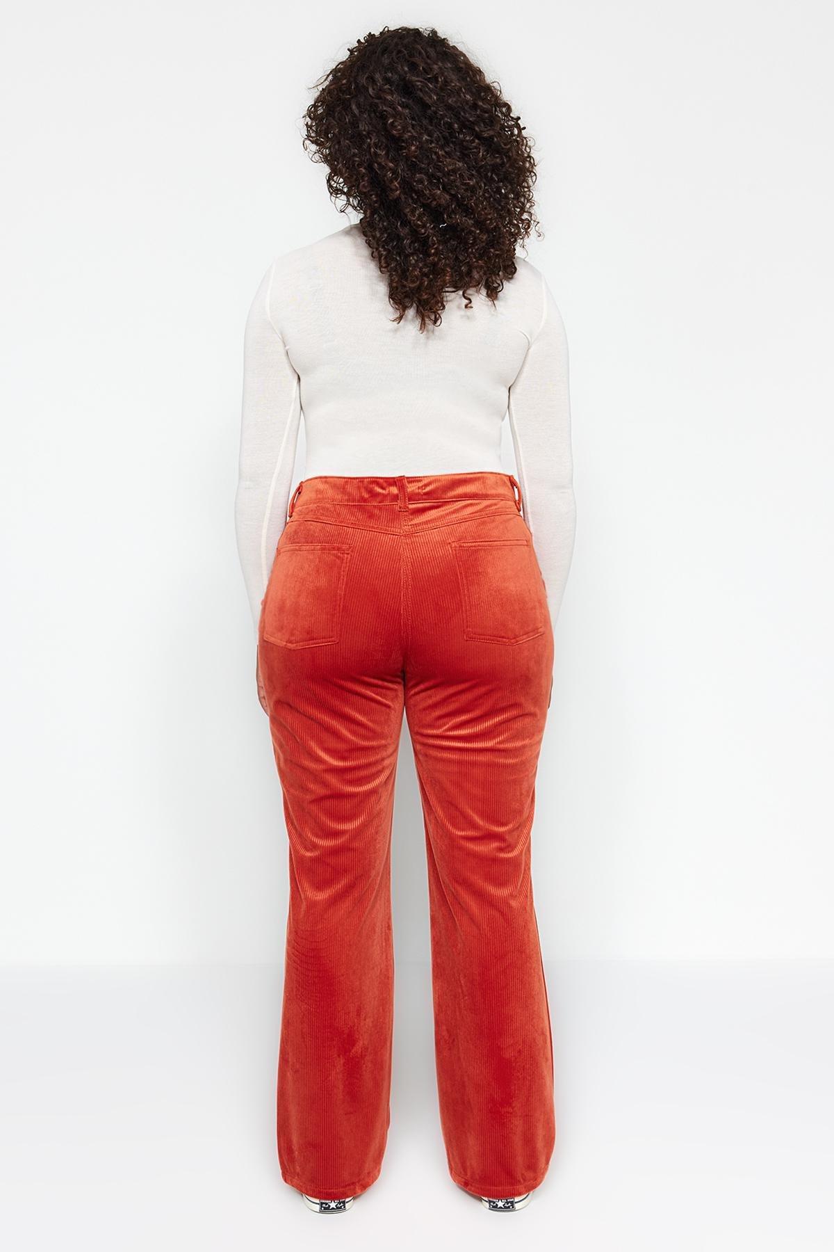 Orange High Waist Corduroy Trousers, , large image number 5