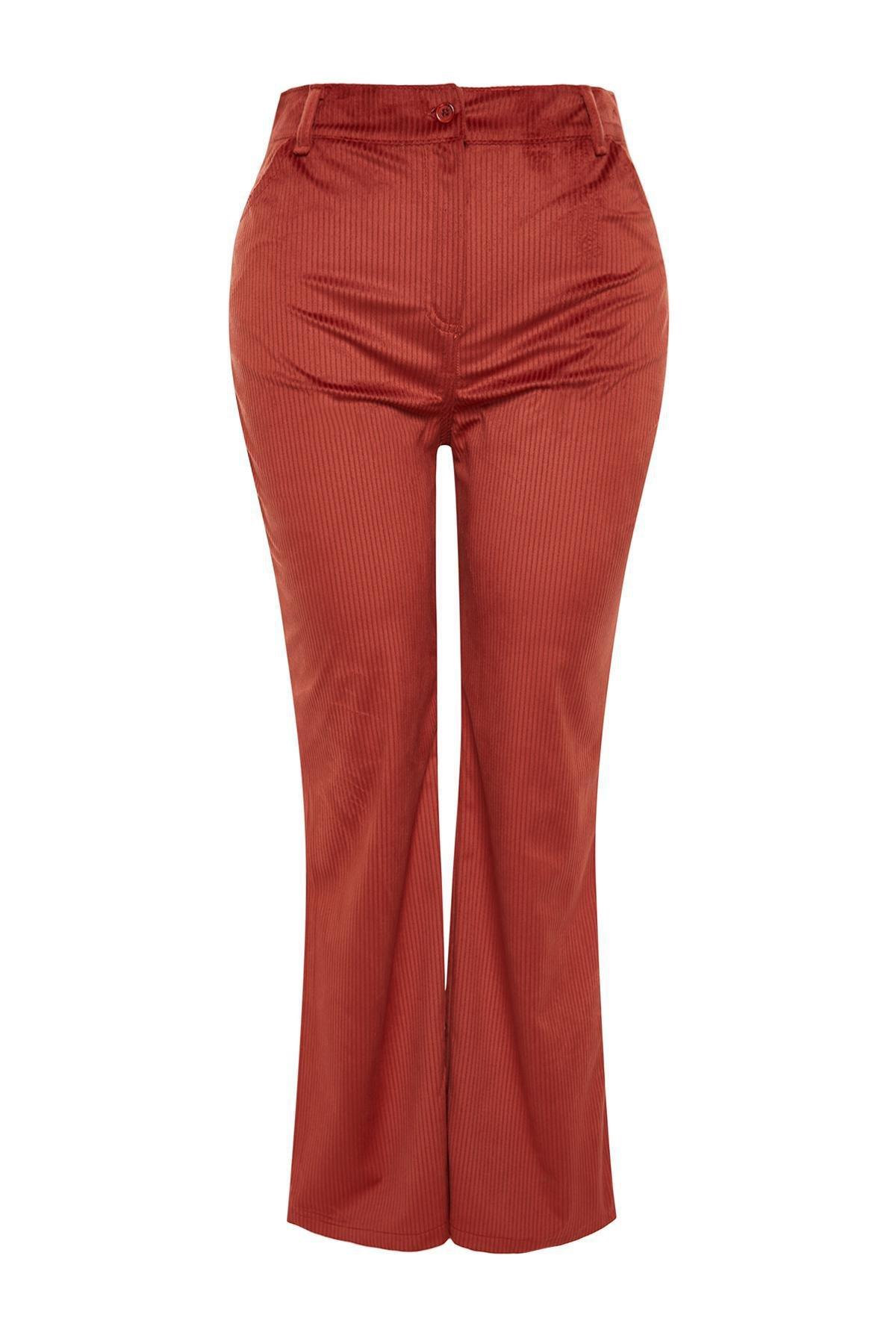 Orange High Waist Corduroy Trousers, , large image number 6