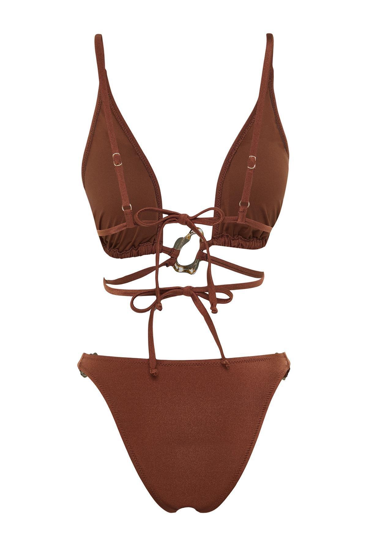 Brown Triangle Accessorized Bikini Set, , large image number 7