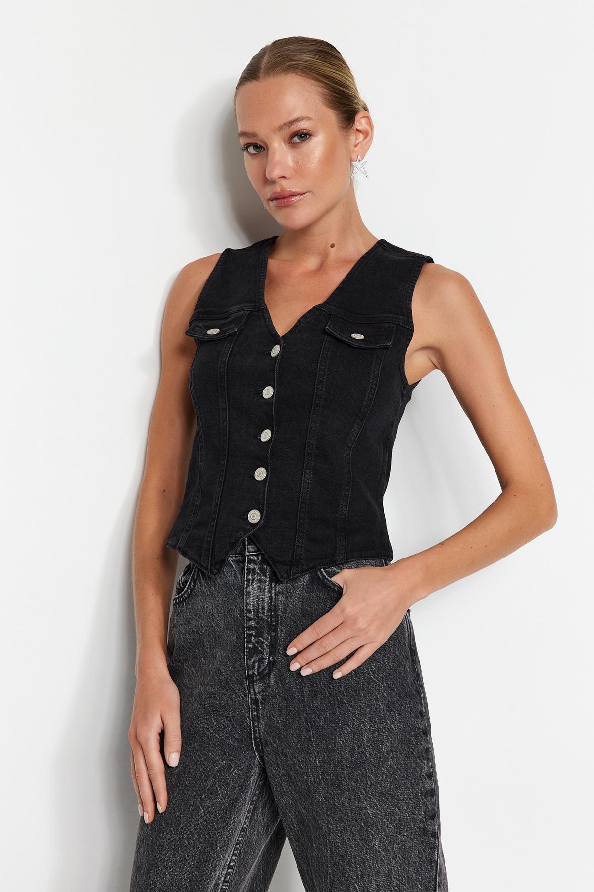 Black Sustainable Denim Vest, , large image number 2
