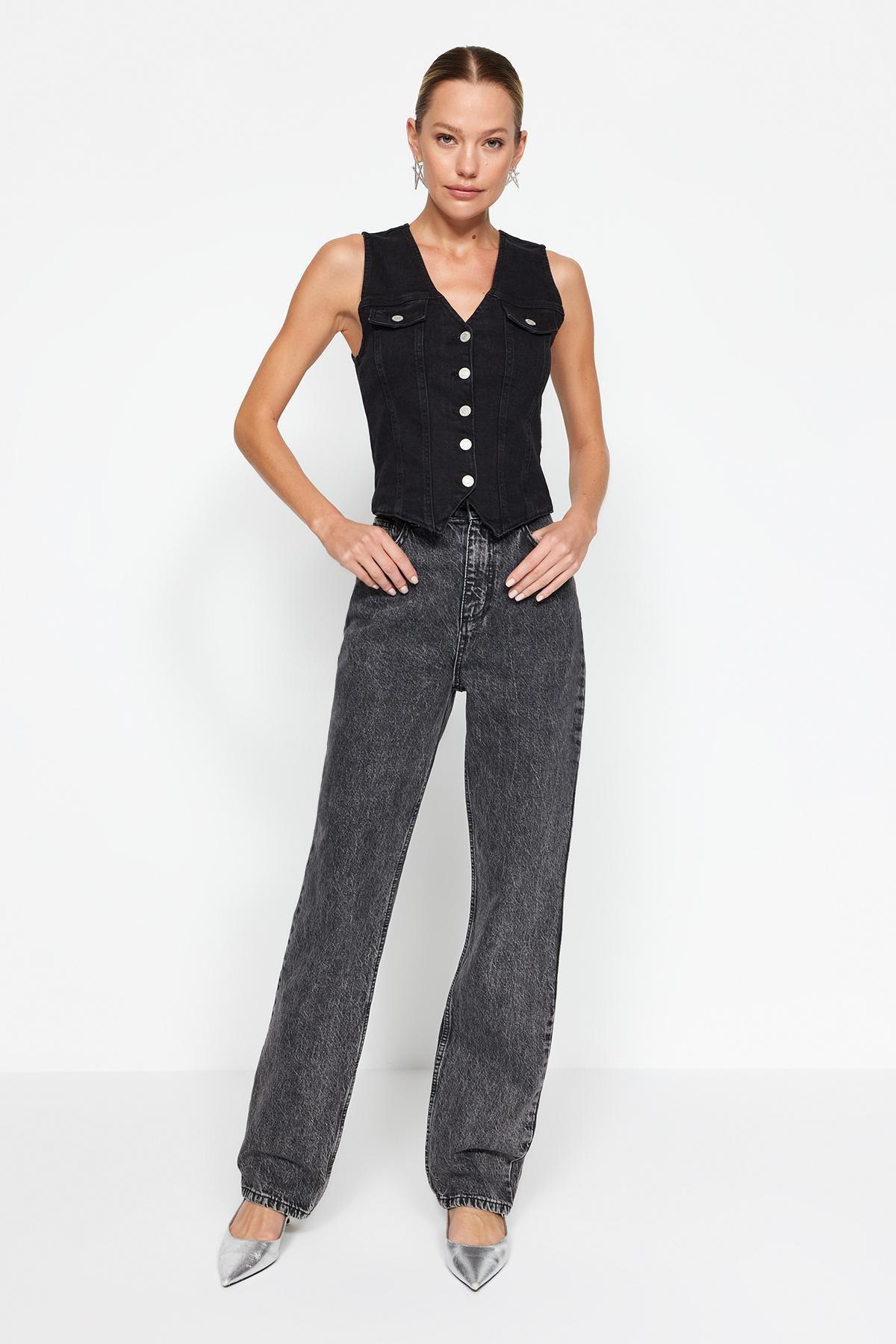Black Sustainable Denim Vest, , large image number 3