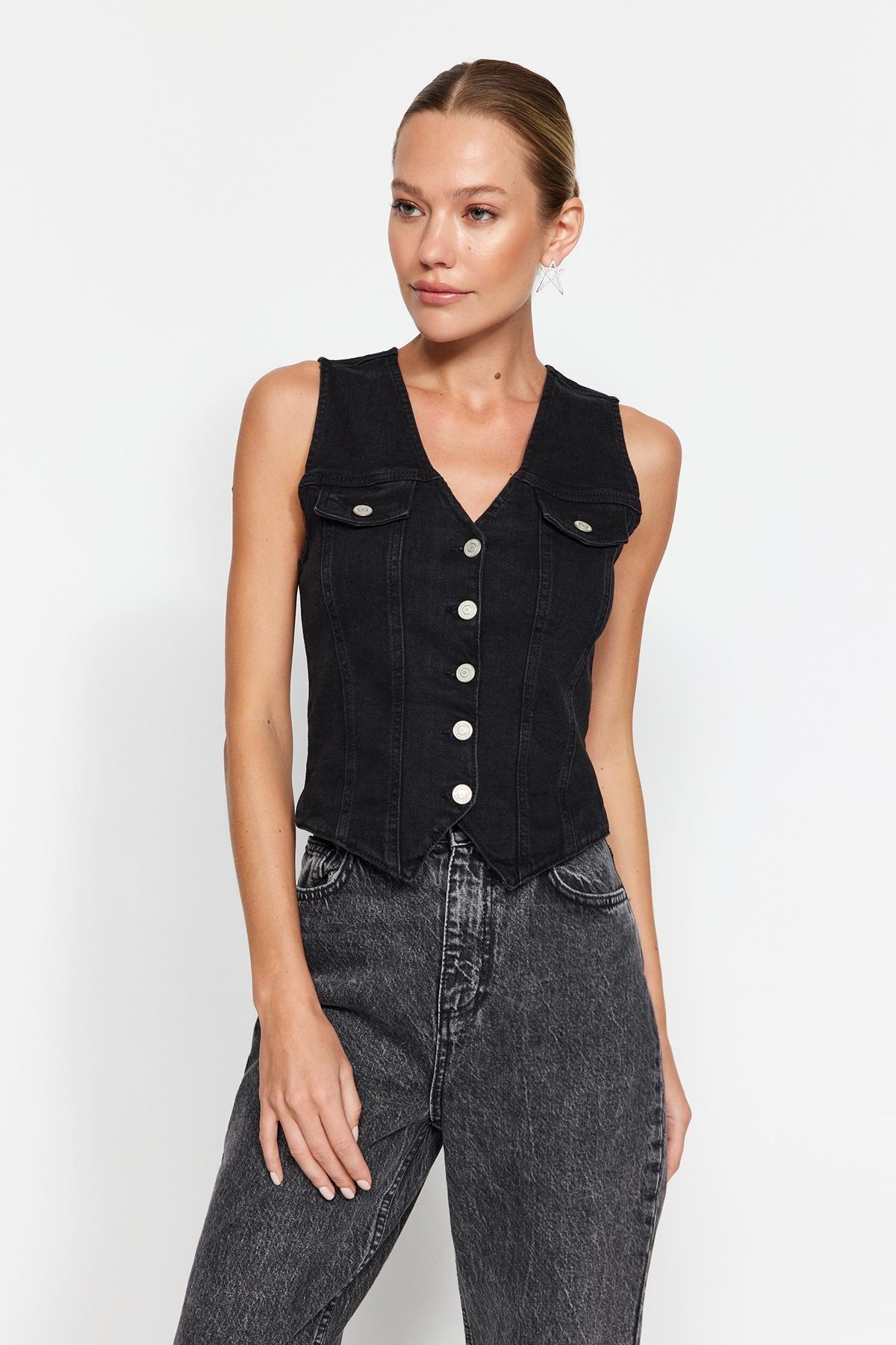 Black Sustainable Denim Vest, , large image number 4