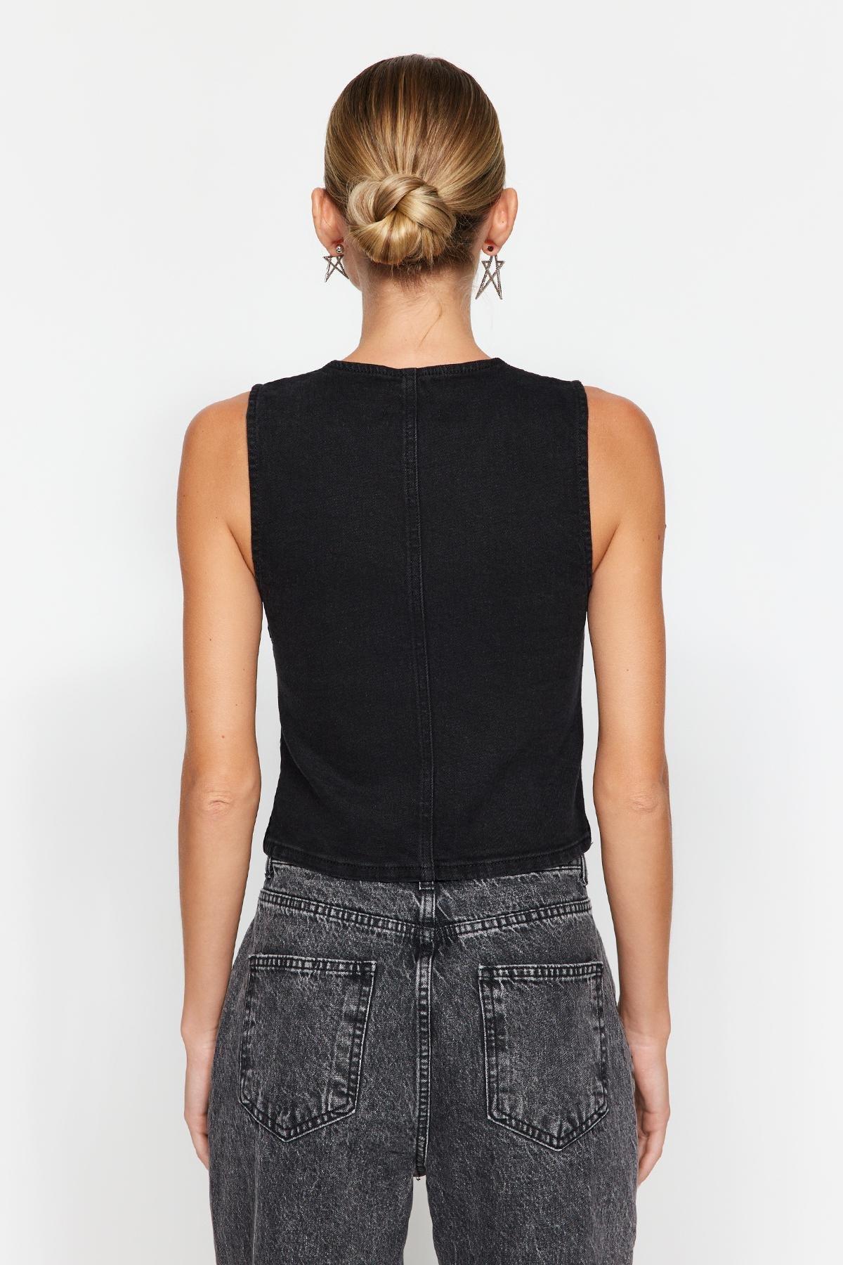 Black Sustainable Denim Vest, , large image number 6