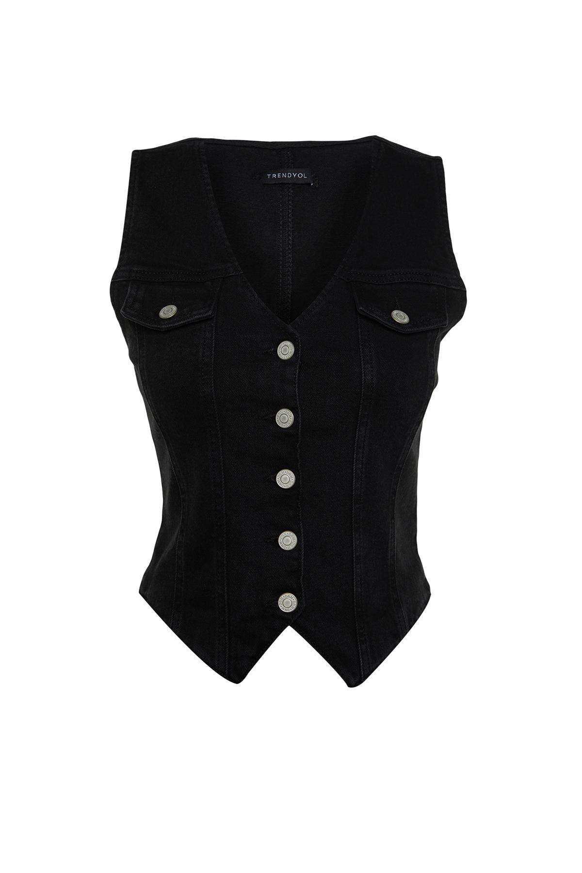Black Sustainable Denim Vest, , large image number 7
