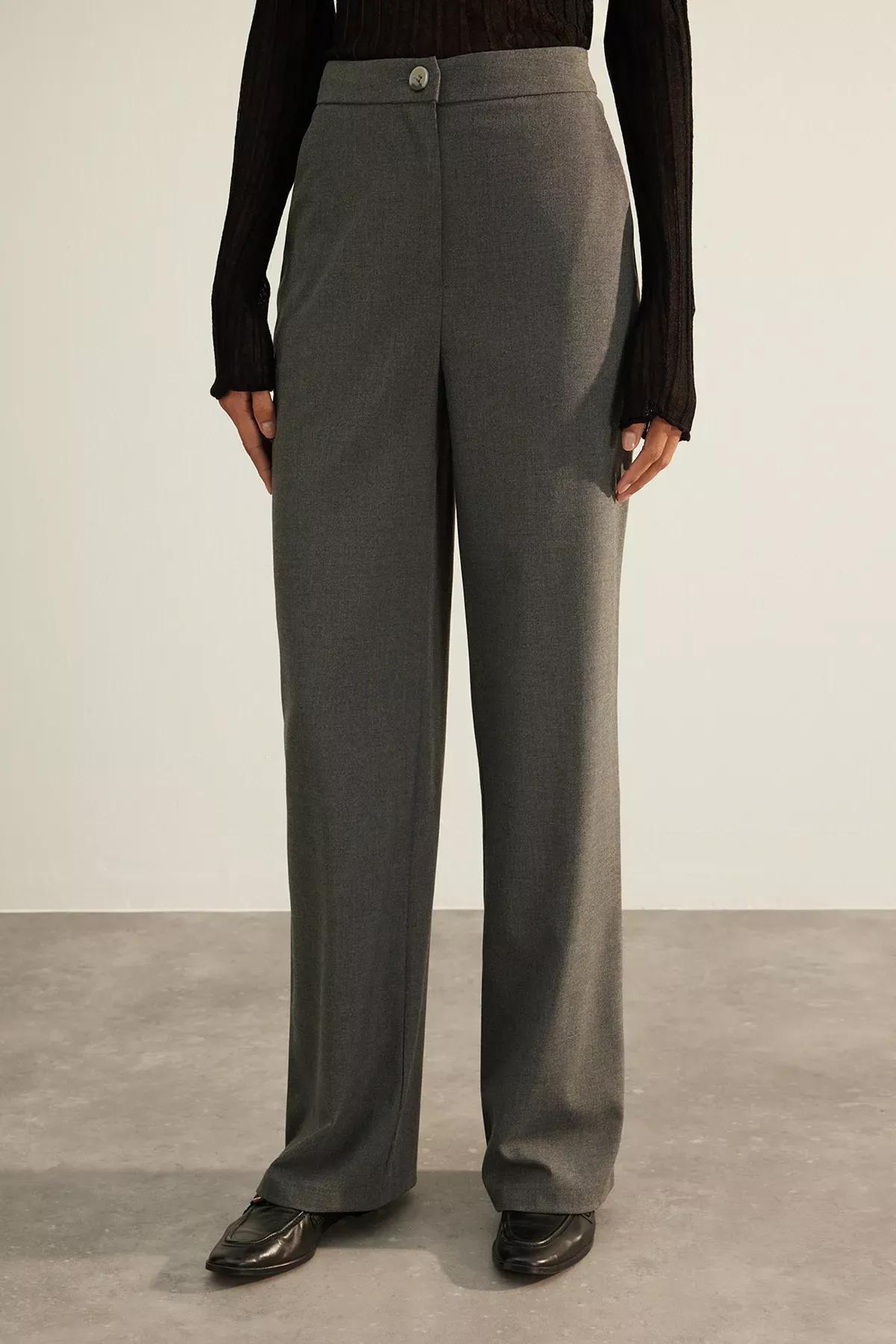 بنطال فاخر بقصة ساق عريضة، رمادي, Anthracite, large image number 4