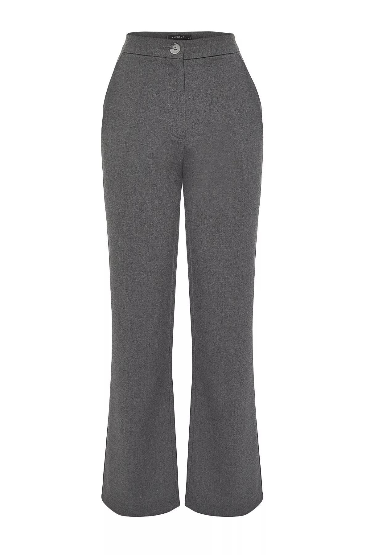 بنطال فاخر بقصة ساق عريضة، رمادي, Anthracite, large image number 6