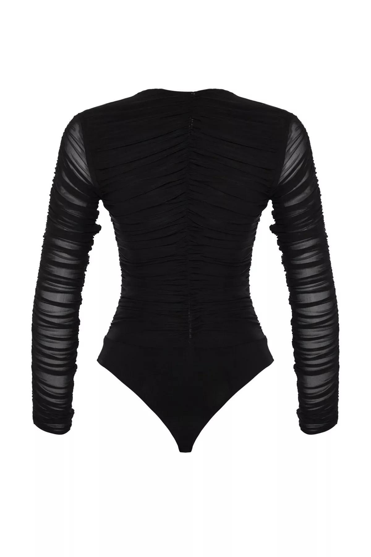 Black Draped And Accessory Knitted Body, BLACK, large image number 7