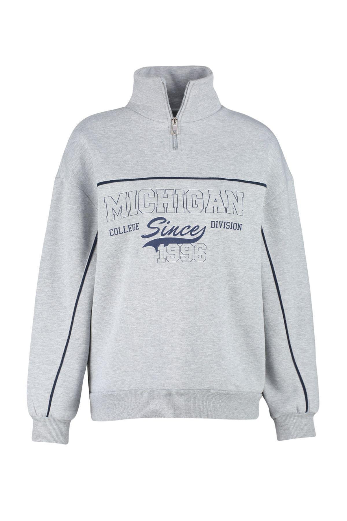 Grey Printed Oversized Knitted Sweatshirt, , large image number 3