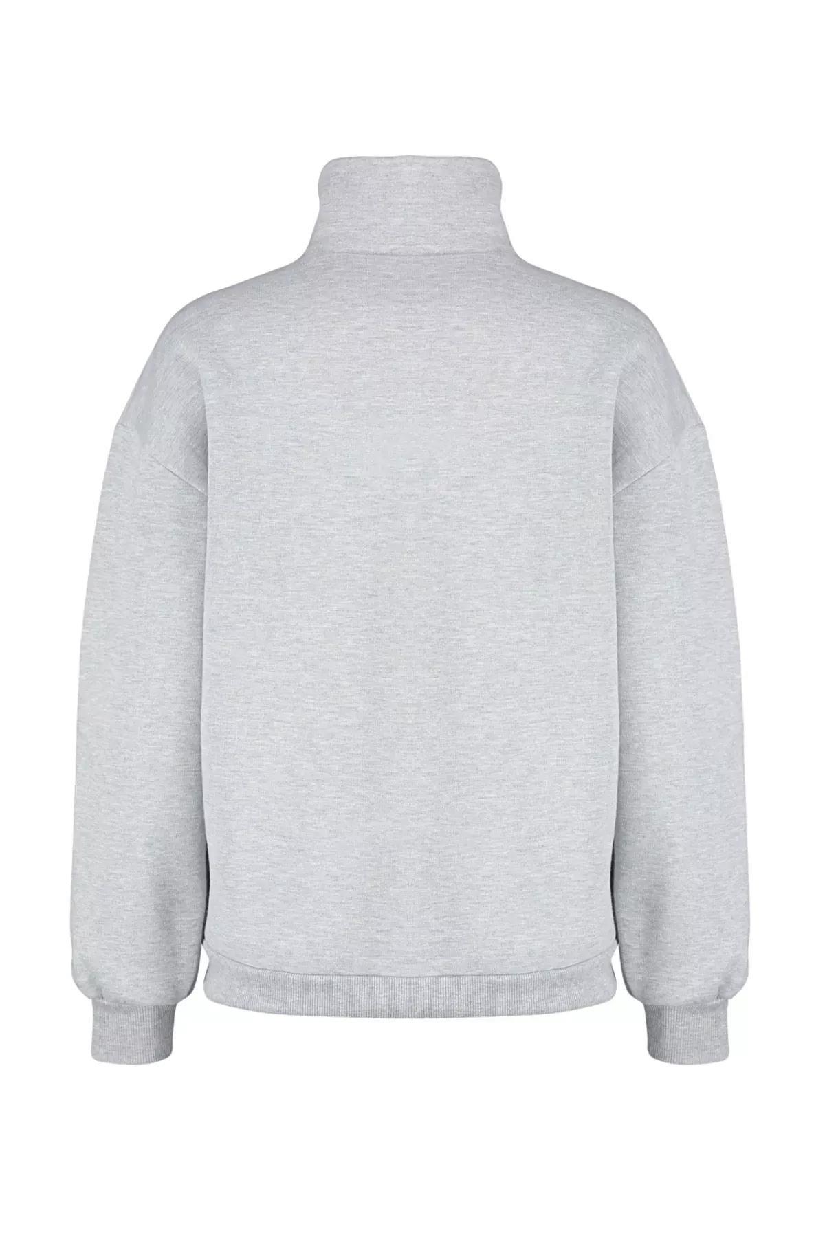 Grey Printed Oversized Knitted Sweatshirt, , large image number 6