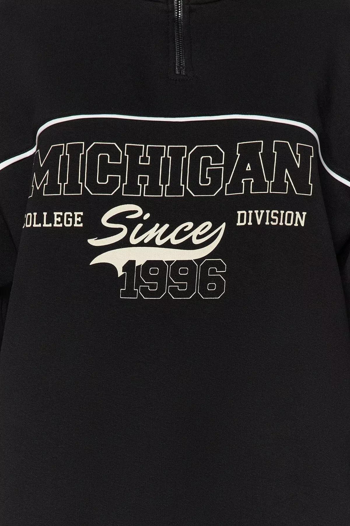 Black Printed Oversized Fleece Knitted Sweatshirt, BLACK, large image number 3