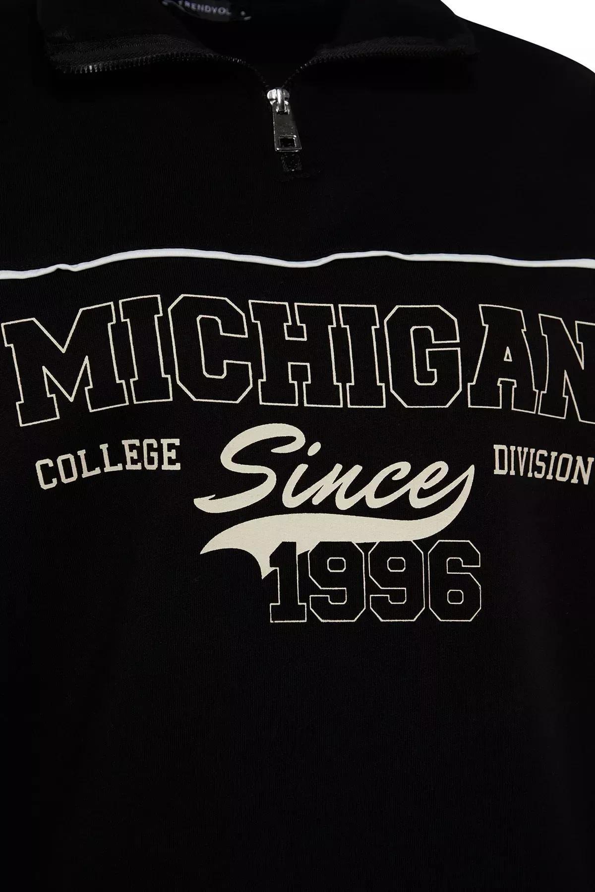 Black Printed Oversized Fleece Knitted Sweatshirt, BLACK, large image number 6