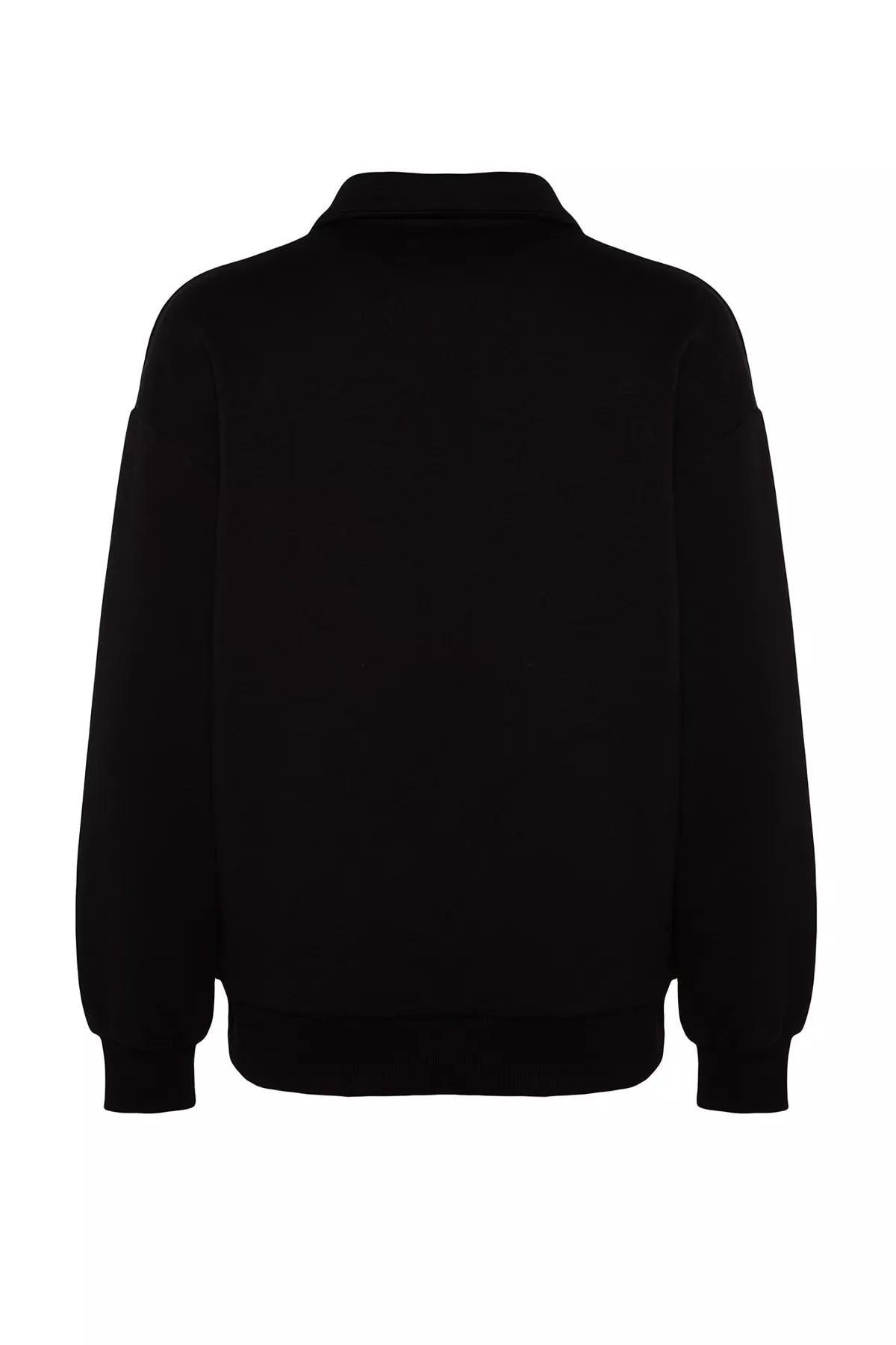 Black Printed Oversized Fleece Knitted Sweatshirt, BLACK, large image number 7