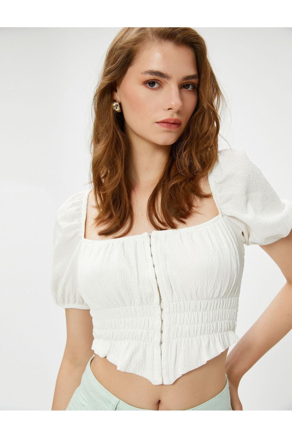 Koton - Ecru Corset Crop Blouse