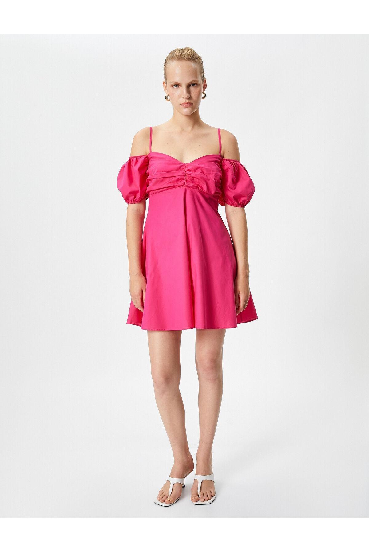 Koton - Pink Balloon Sleeve Mini Dress