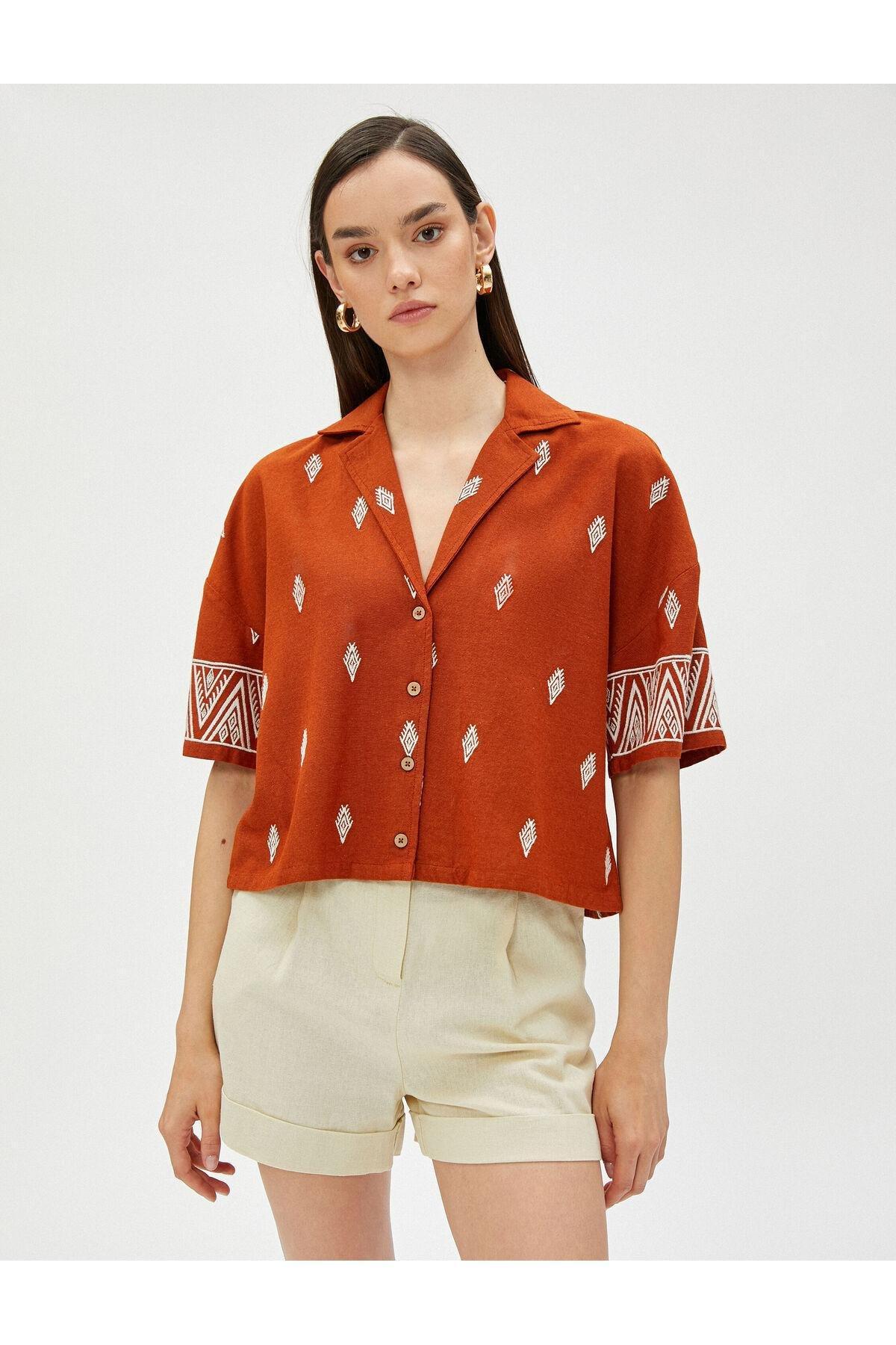 Koton - Brown Ethnic Pattern Shirt