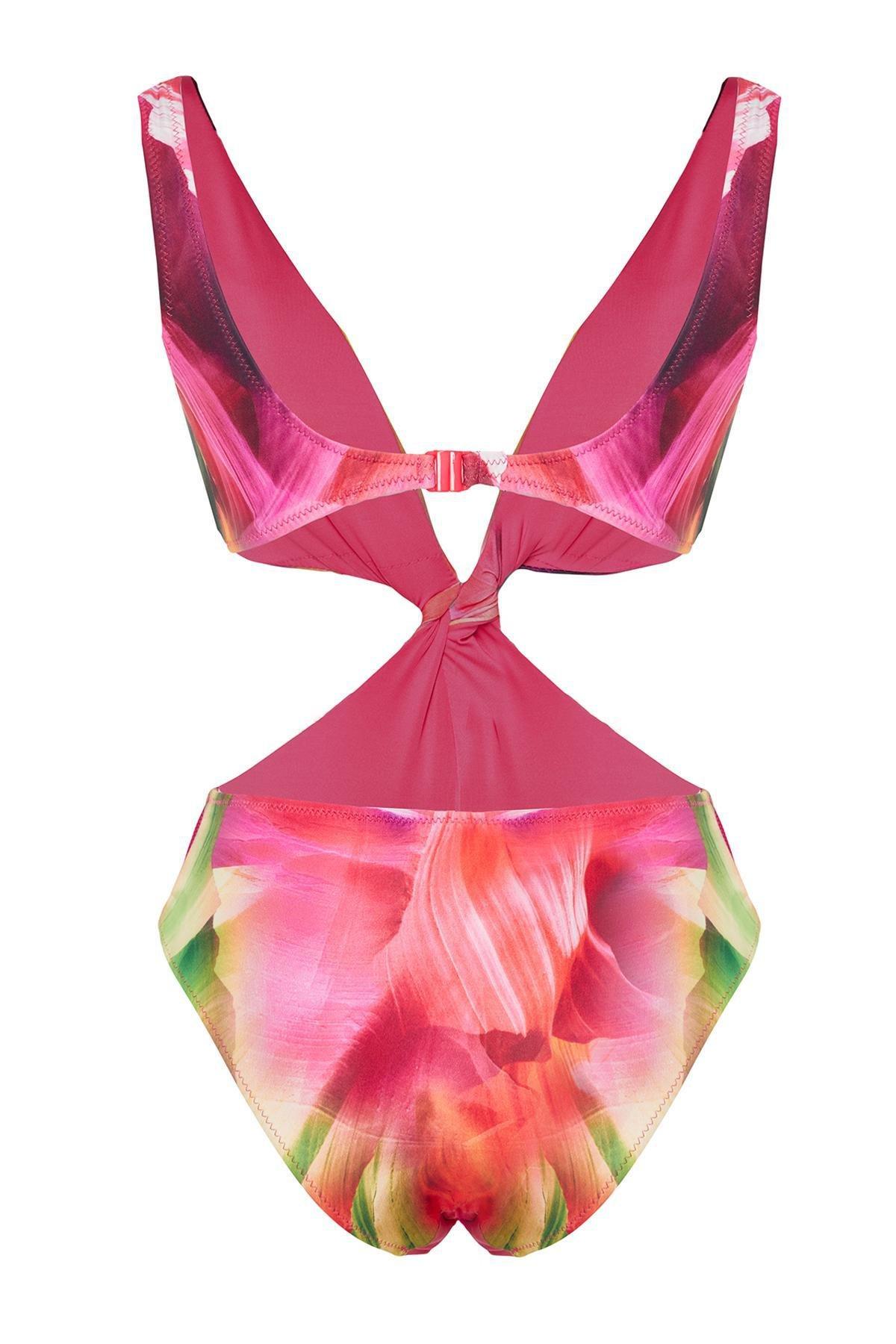 Multicolour Patterned Knotted Swimsuit, , large image number 6