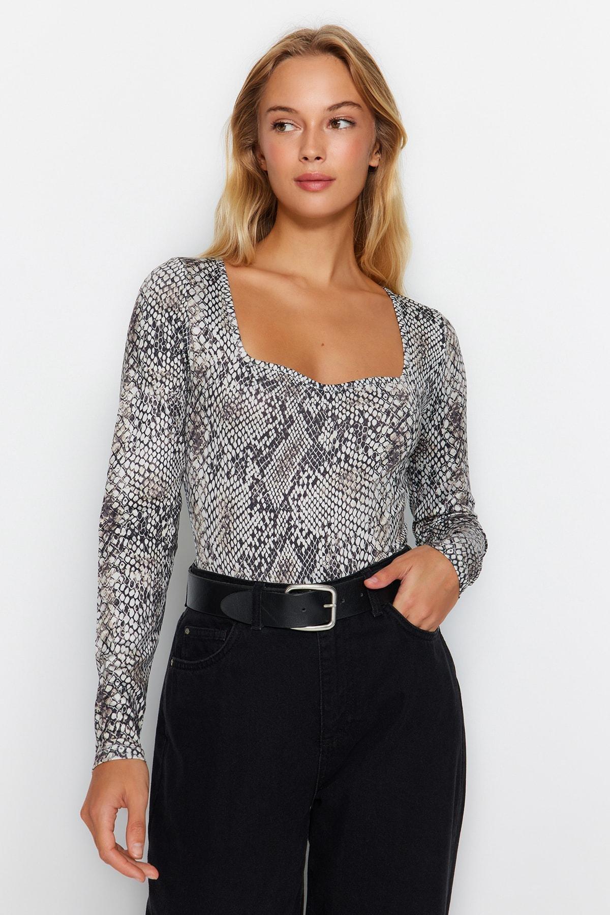 Multicolour Printed Collared Knitted Body, , large image number 4