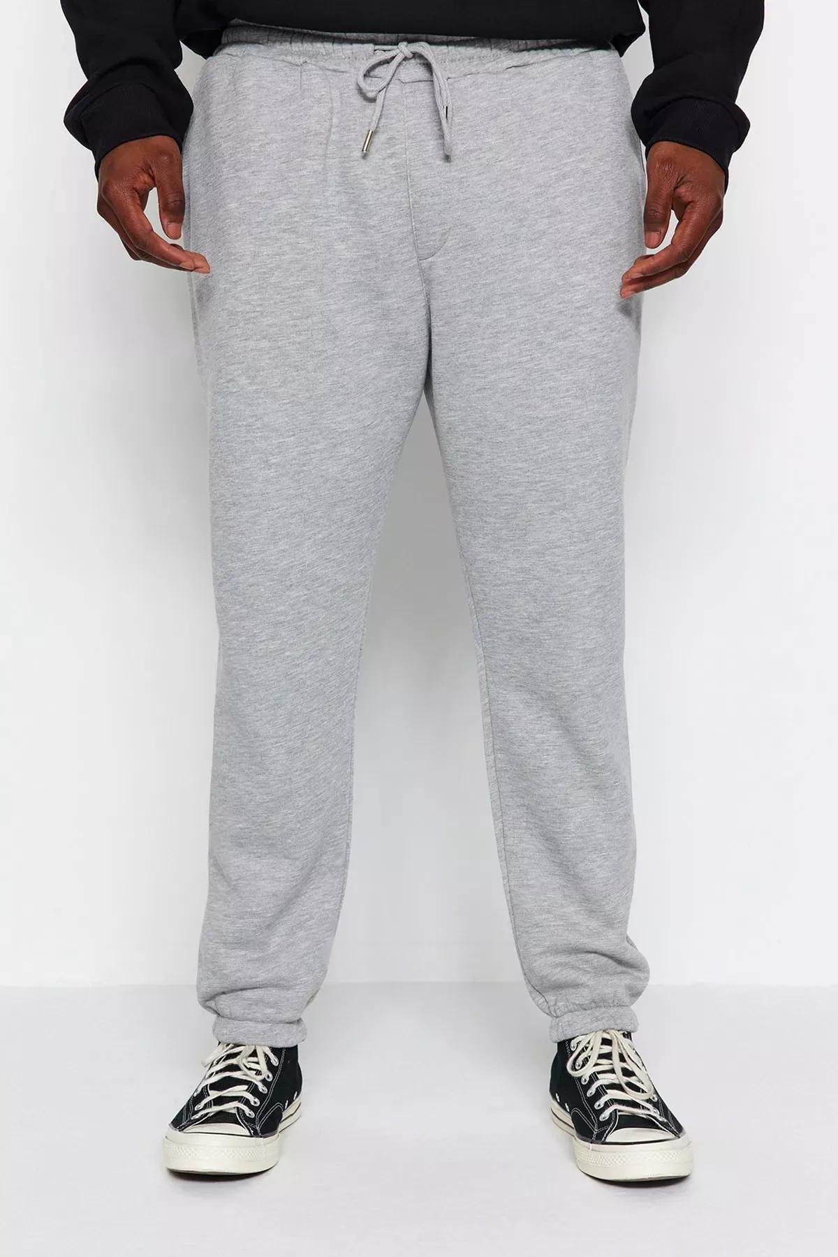 Grey Plus Size Elastic Leg Sweatpants, GRAY MELANGE, medium