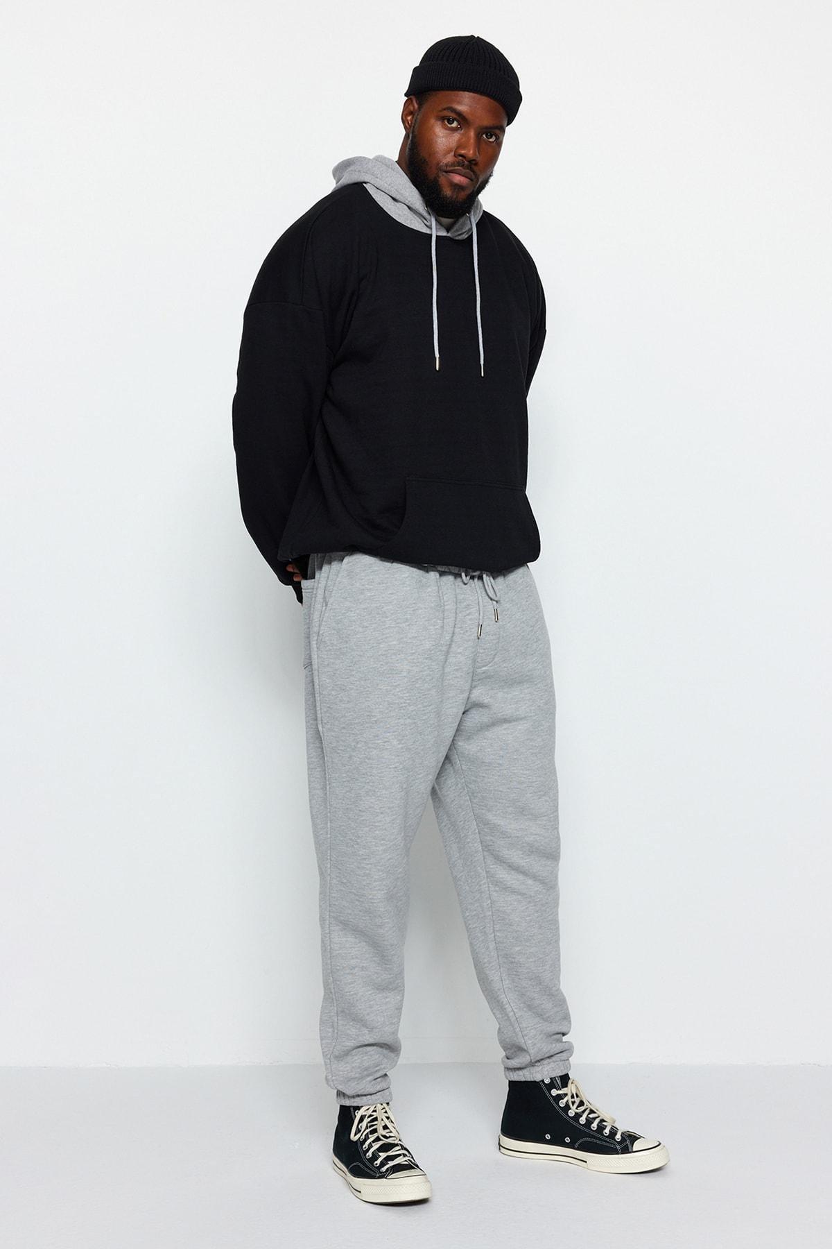 Grey Plus Size Elastic Leg Sweatpants, , large image number 1