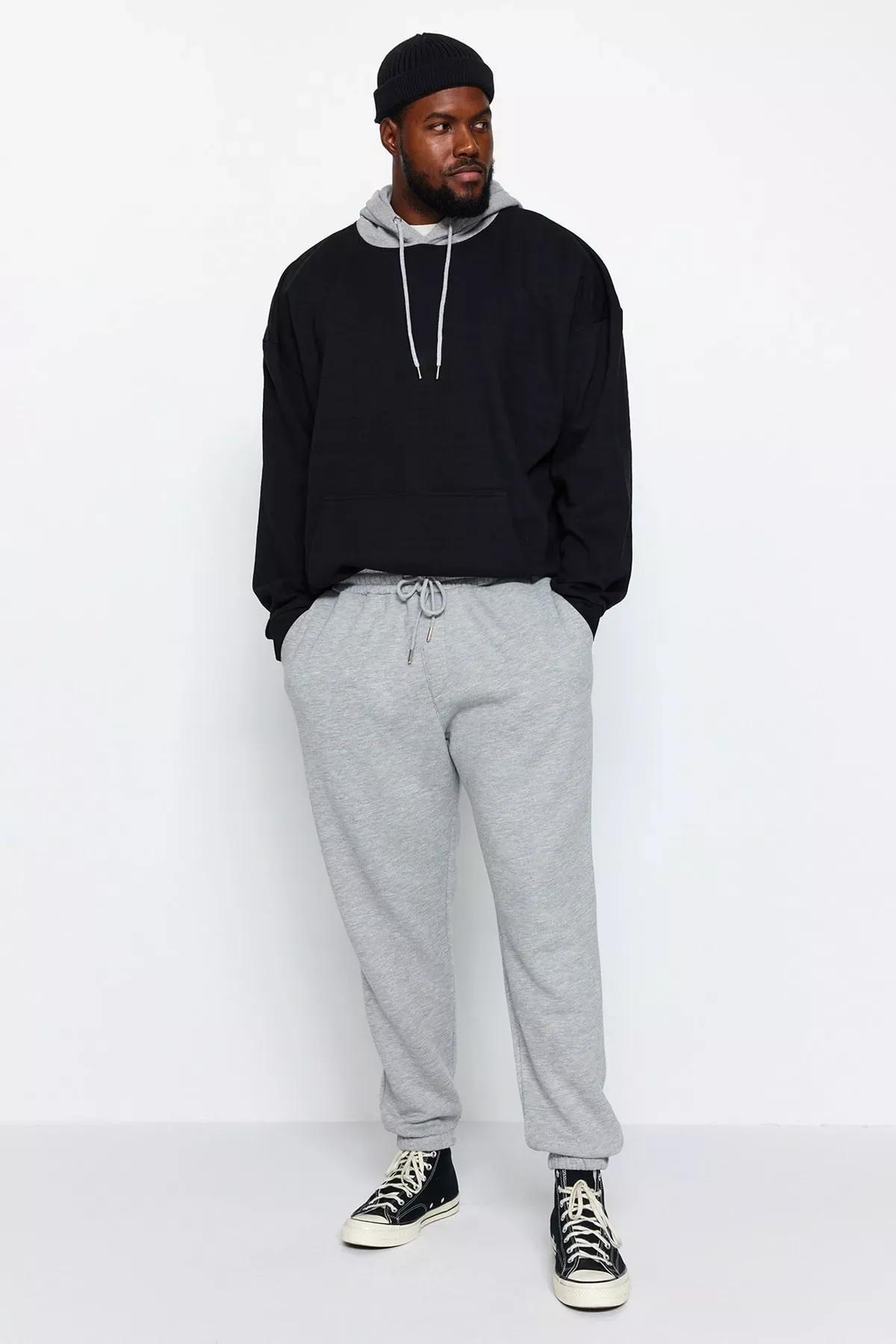 Grey Plus Size Elastic Leg Sweatpants, GRAY MELANGE, large image number 1